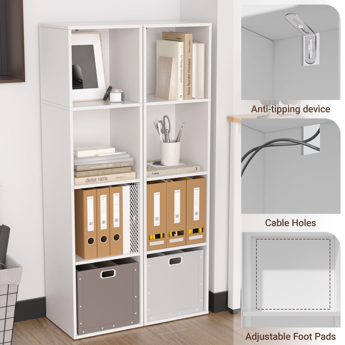 NewBeth 4 Cube Storage Organizer, Cube Shelf, Freestanding 4 Tier Open Shelf Bookcase for Home Office, Bedroom, Living Room, Study, White