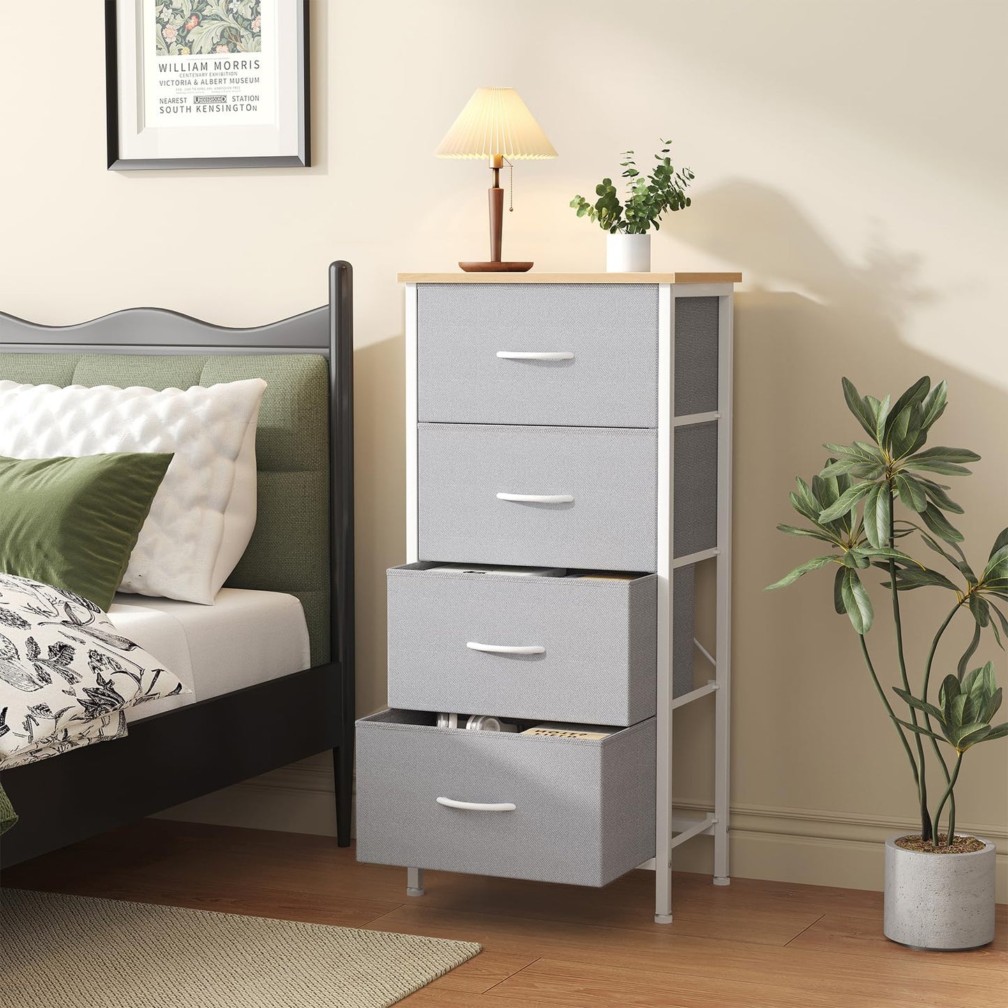 Sweetcrispy 4 Drawer Fabric Dresser Storage Tower Nightstand Chest
