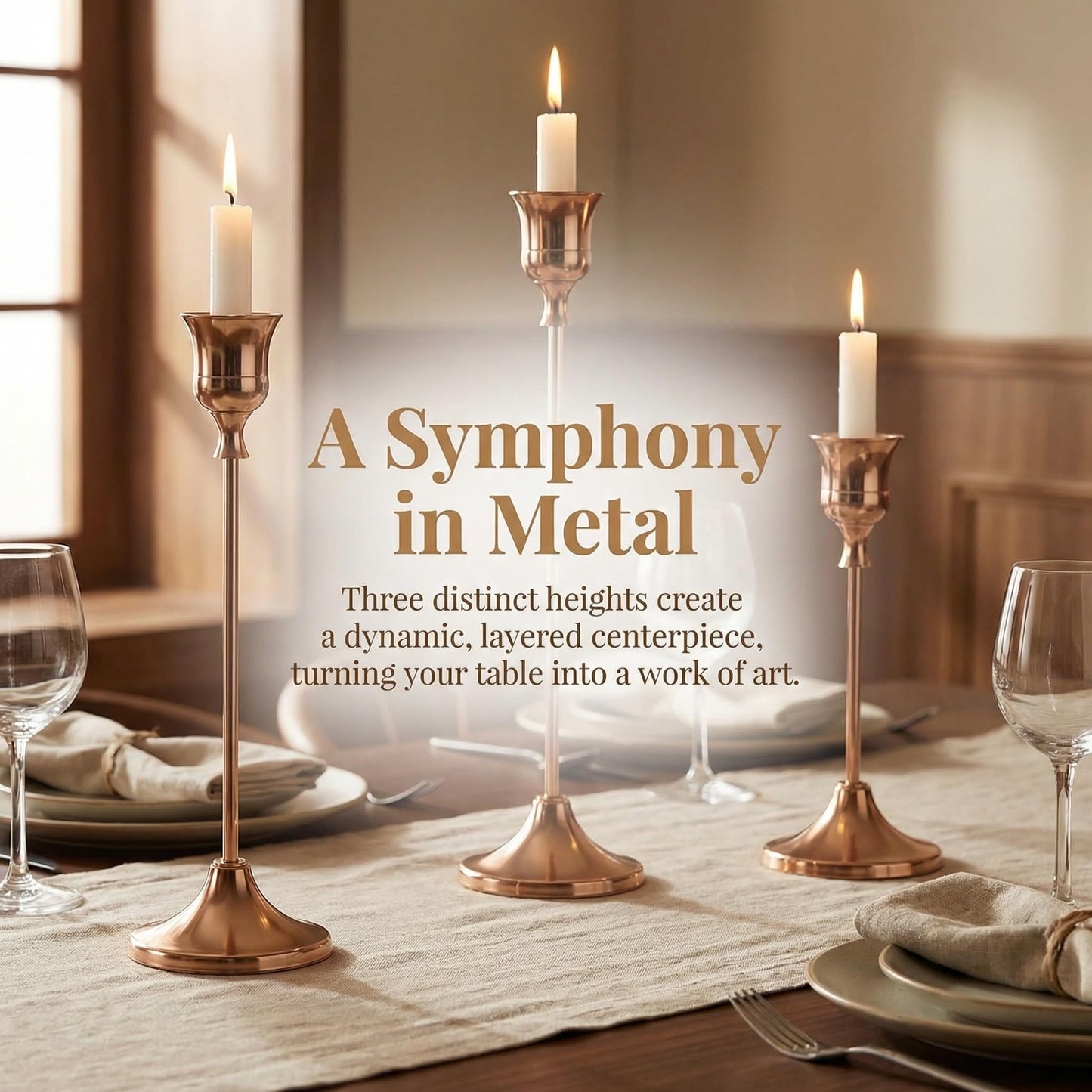 4 Sets(12 Pcs) French Gold Tapered Candle Holder,Candlestick Tall Metal Candlestick Holders for Table Centerpiece Home Decor for Wedding Fireplace Mantel Housewarming Gift Fits 3/4 Inch Thick Candles