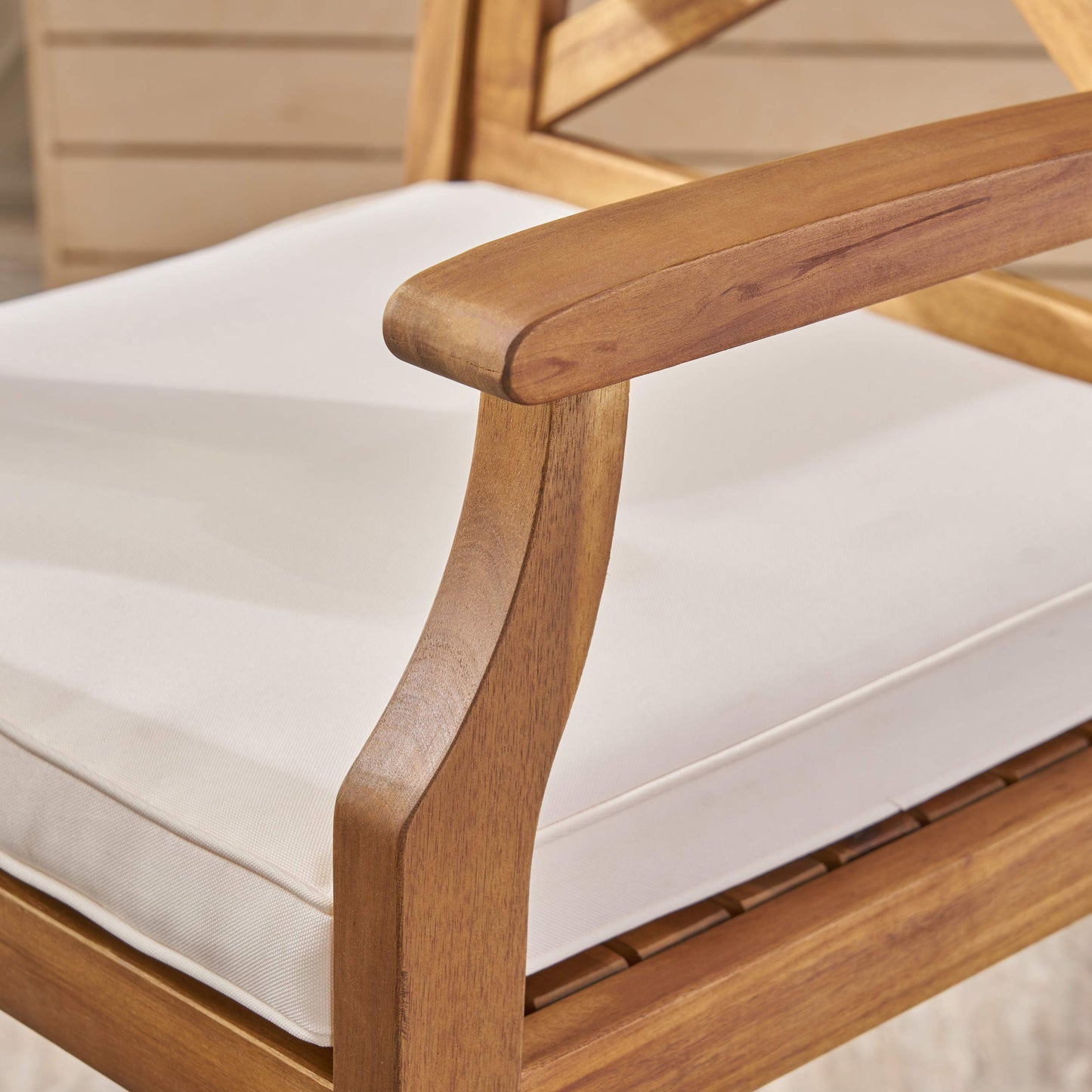 Christopher Knight Home Short Outdoor Acacia Wood Barstools, Teak Finish and Cream (Set of 4)