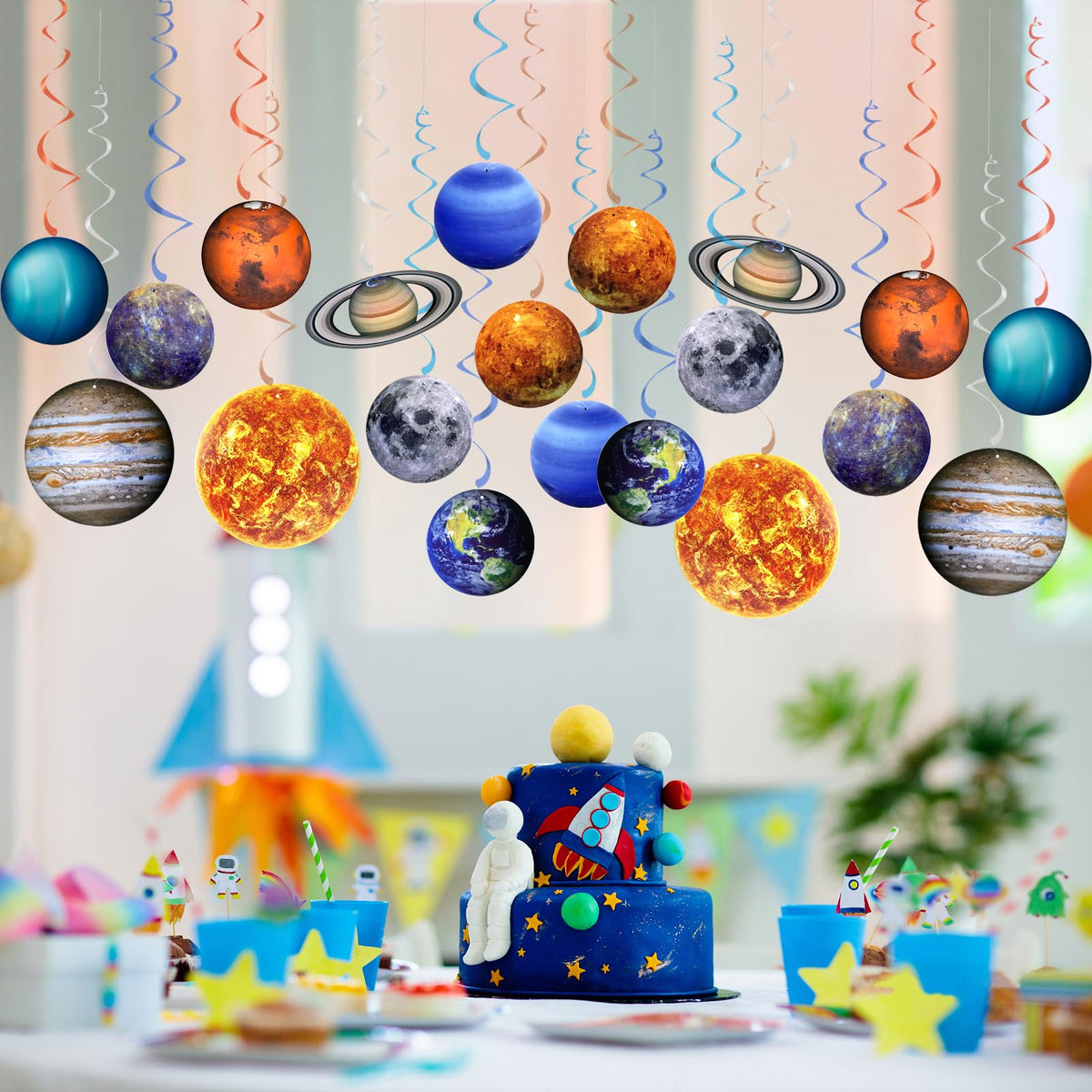 40PCS Space Solar System Theme Hanging Swirls Decorations, Outer Space Party Supplies Ceiling Hanging Swirls for Birthday Baby Shower Party Decorations