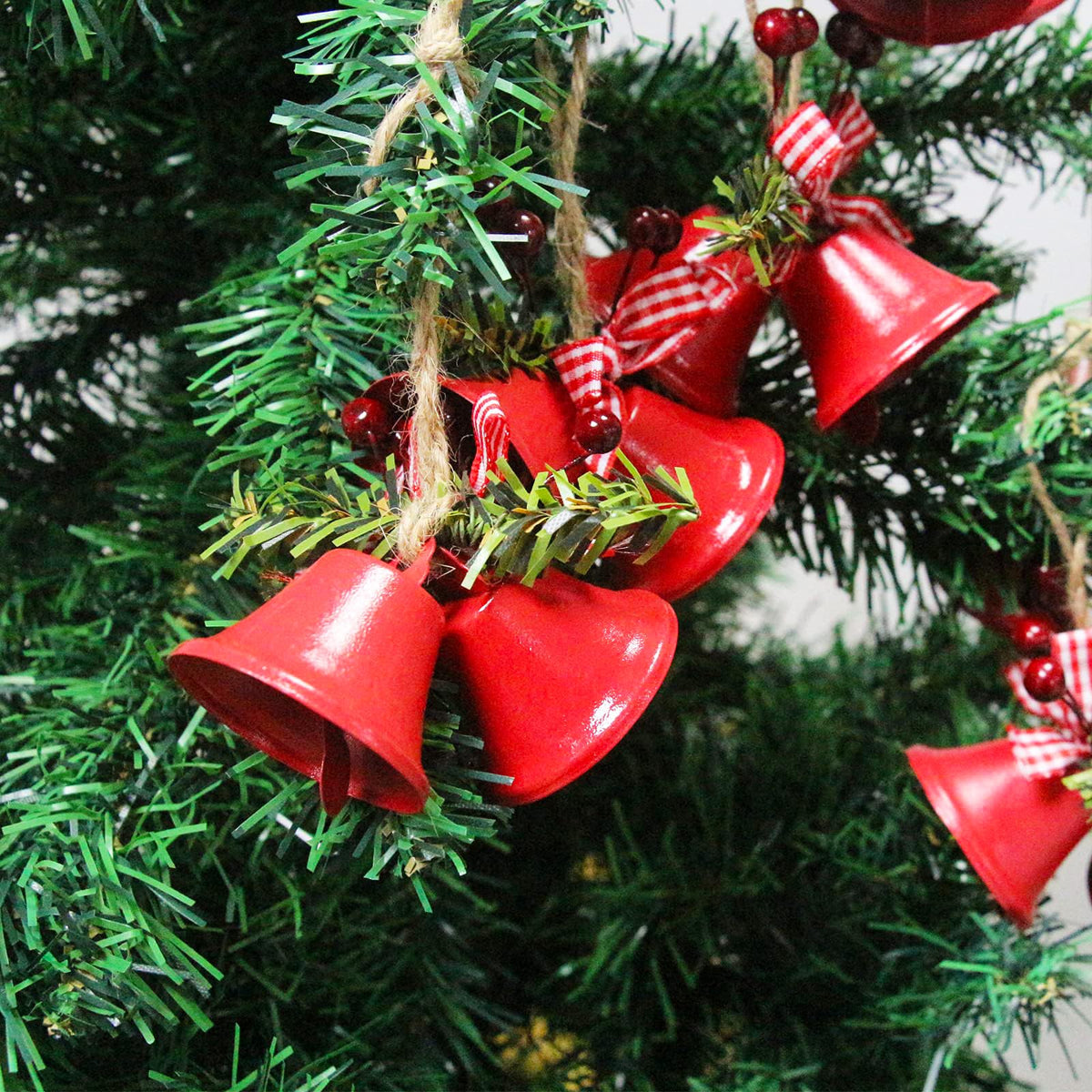 12 Pcs Red Christmas Bells, Tree Hanging Ornaments Metal Jingle Bells for Christmas Holiday Wreath Decoration Party & Home Door Festival Décor Campanas De Navidad