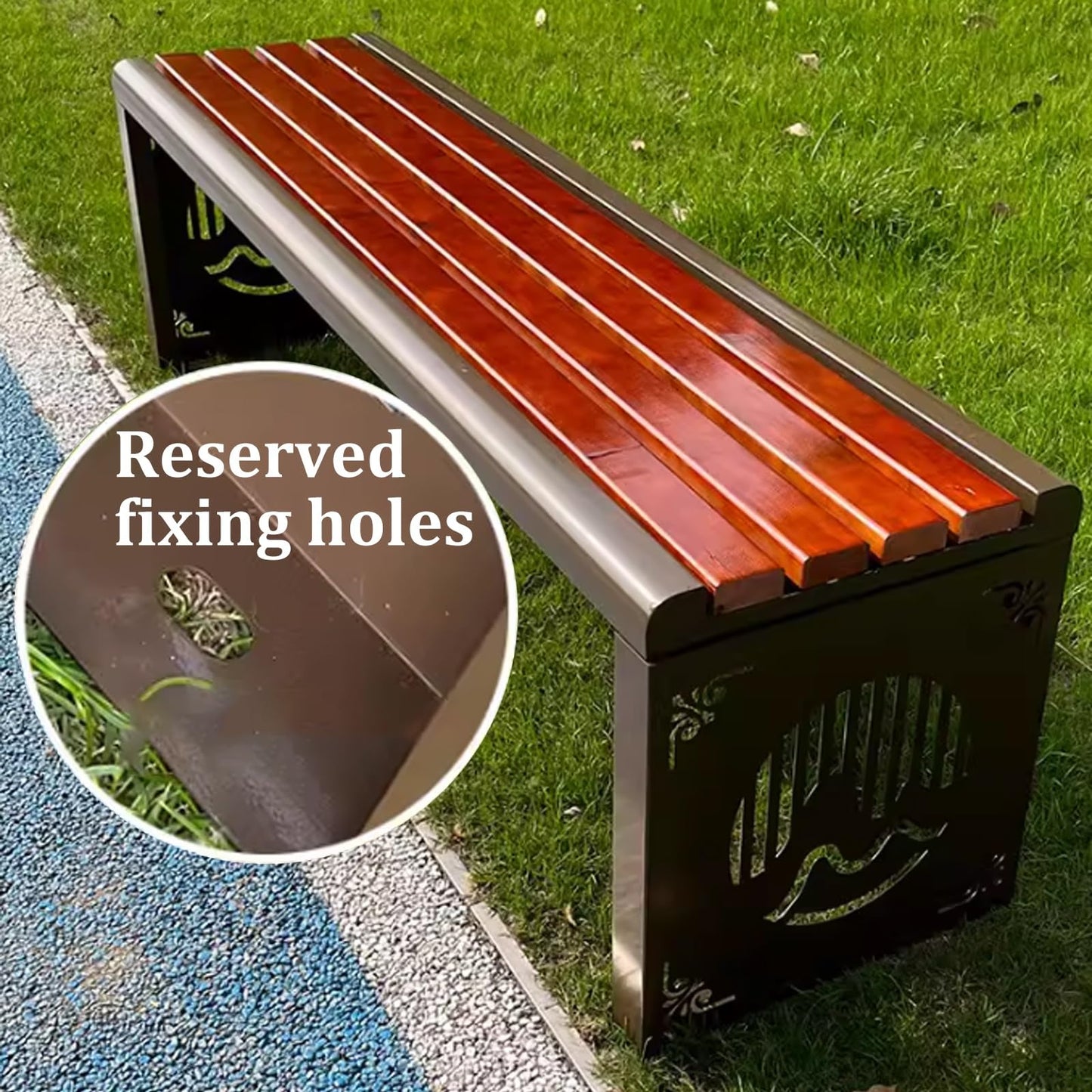 Weatherproof Outdoor Backless Metal Bench - Galvanized Steel & Solid Wood Slatted Garden Seating for Patio, Lawn, Courtyard - 500kg Capacity (180x40x45cm),180x40x45cm