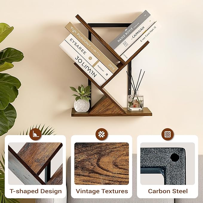 3-Tier Tree Book Shelves for Wall, Small Wall Mounted Shelves, Unique Hanging