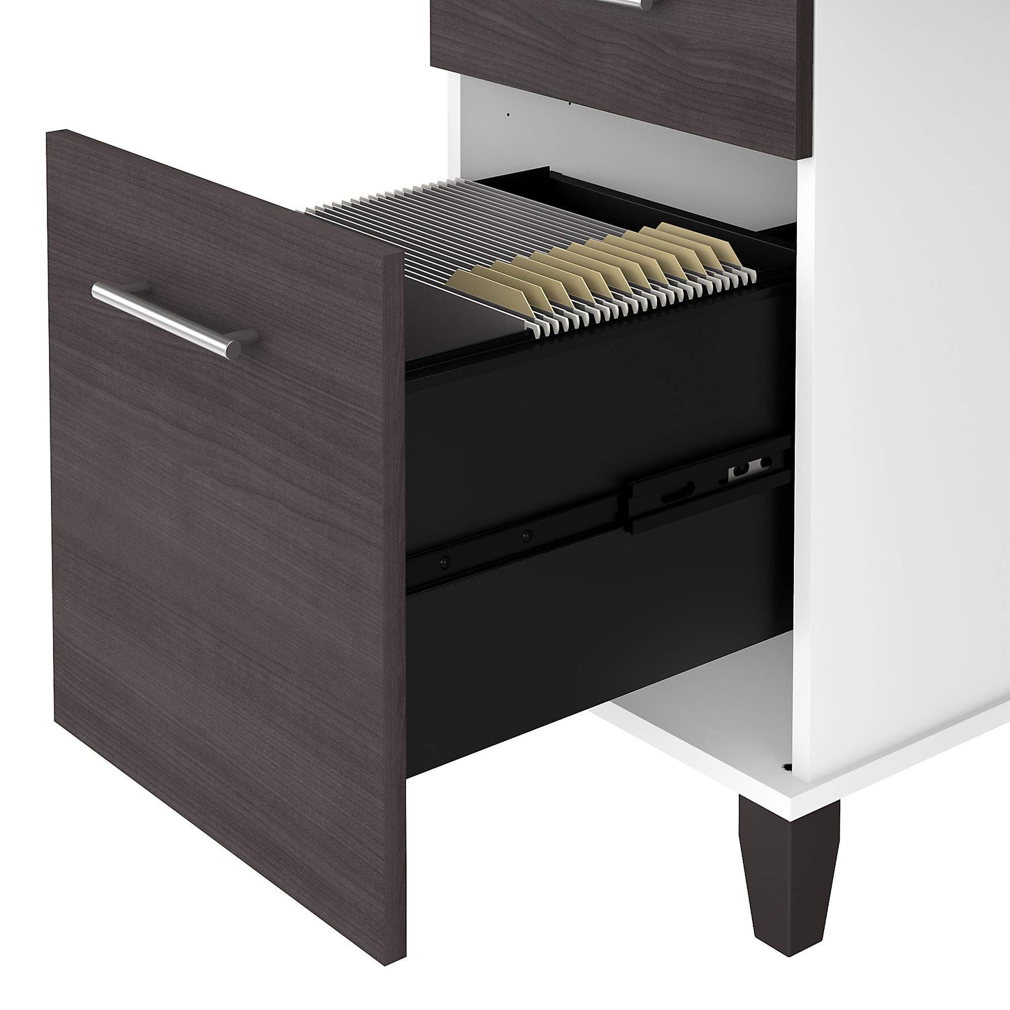 Bush Home 72-Inch Office Desk with Drawers and Hutch, Computer Desk with File and Box Drawers, Shelves and Storage Cabinet, Home Office Workstation, Somerset Collection, Storm Gray and White