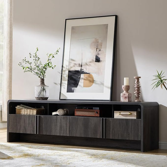 AMERLIFE 70" Modern TV Stand for TVs up to 80", Fluted Wood Entertainment Center
