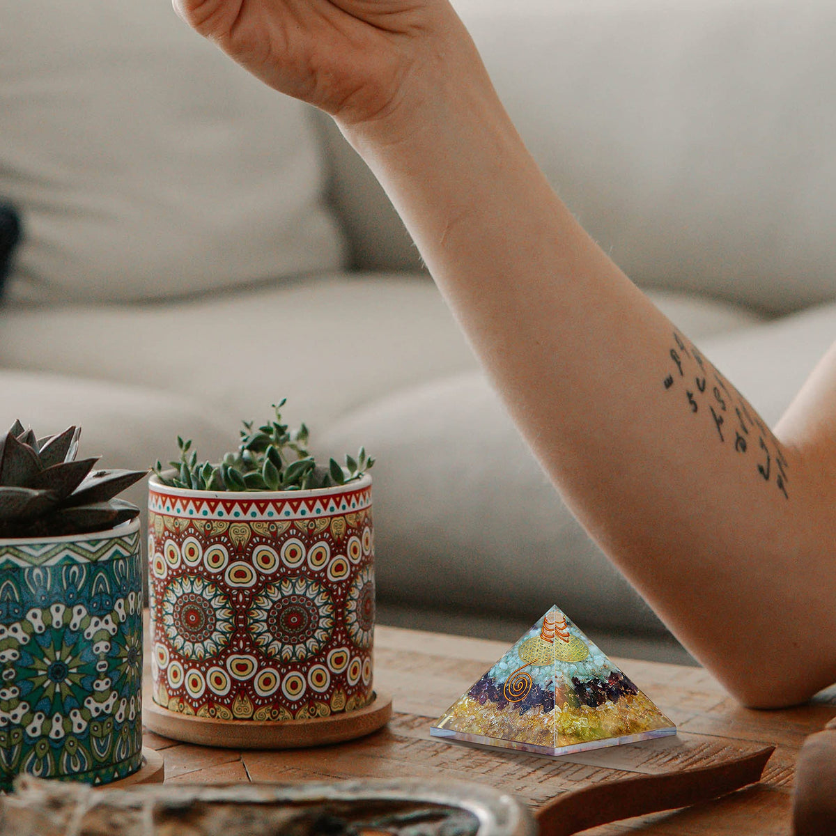 Triple Money Orgone Pyramid Attract Wealth and Prosperity- Crystals Pyramid for Positive Energy and Meditation Yoga Positive Energy Promotes Wealth, Prosperity and attracts Success