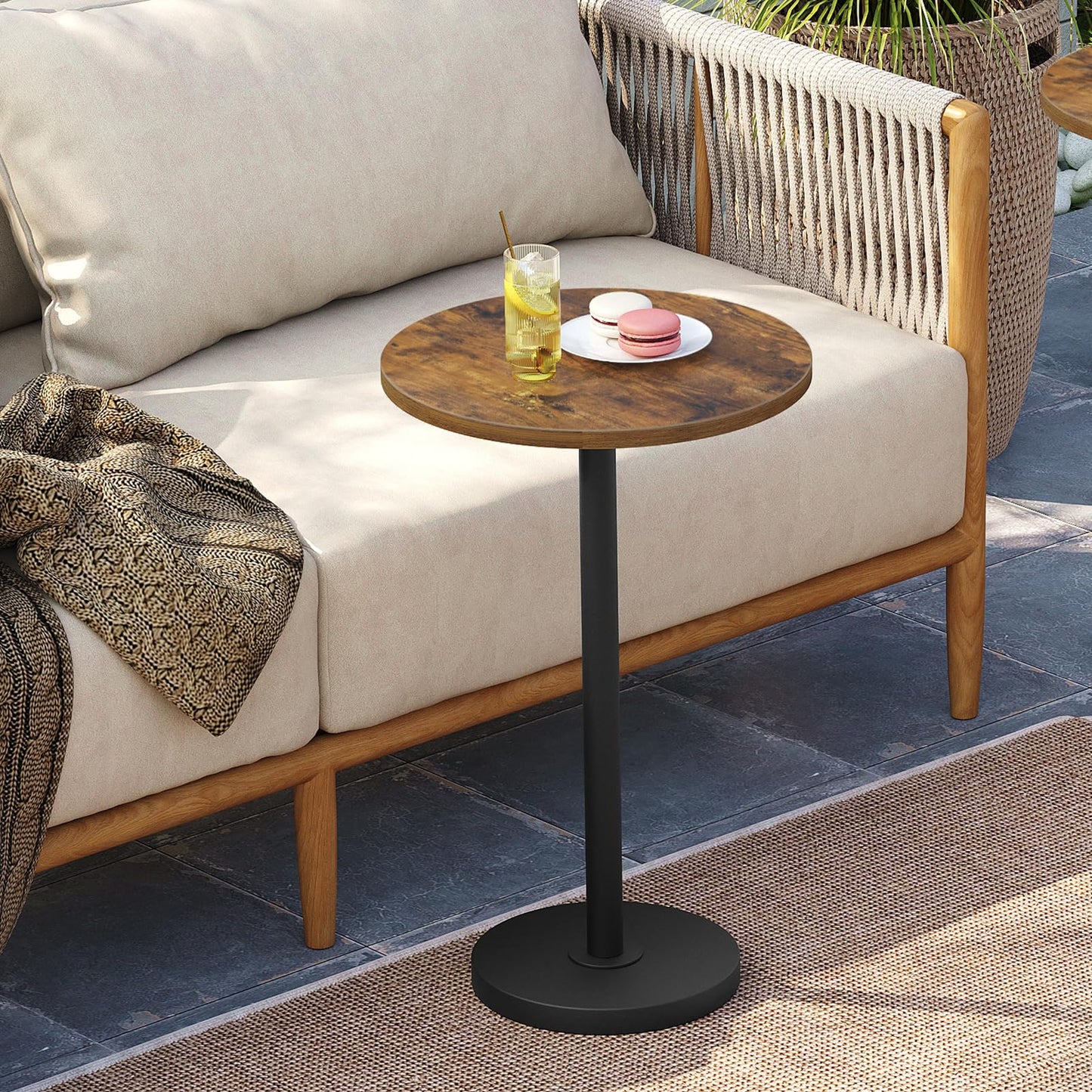 YATINEY Round Side Table, Small Drink Table, Pedestal Martini Table, End Table for Small Spaces in Living Room, Bedroom, Dormitory, Rustic Brown and Black ET30BR