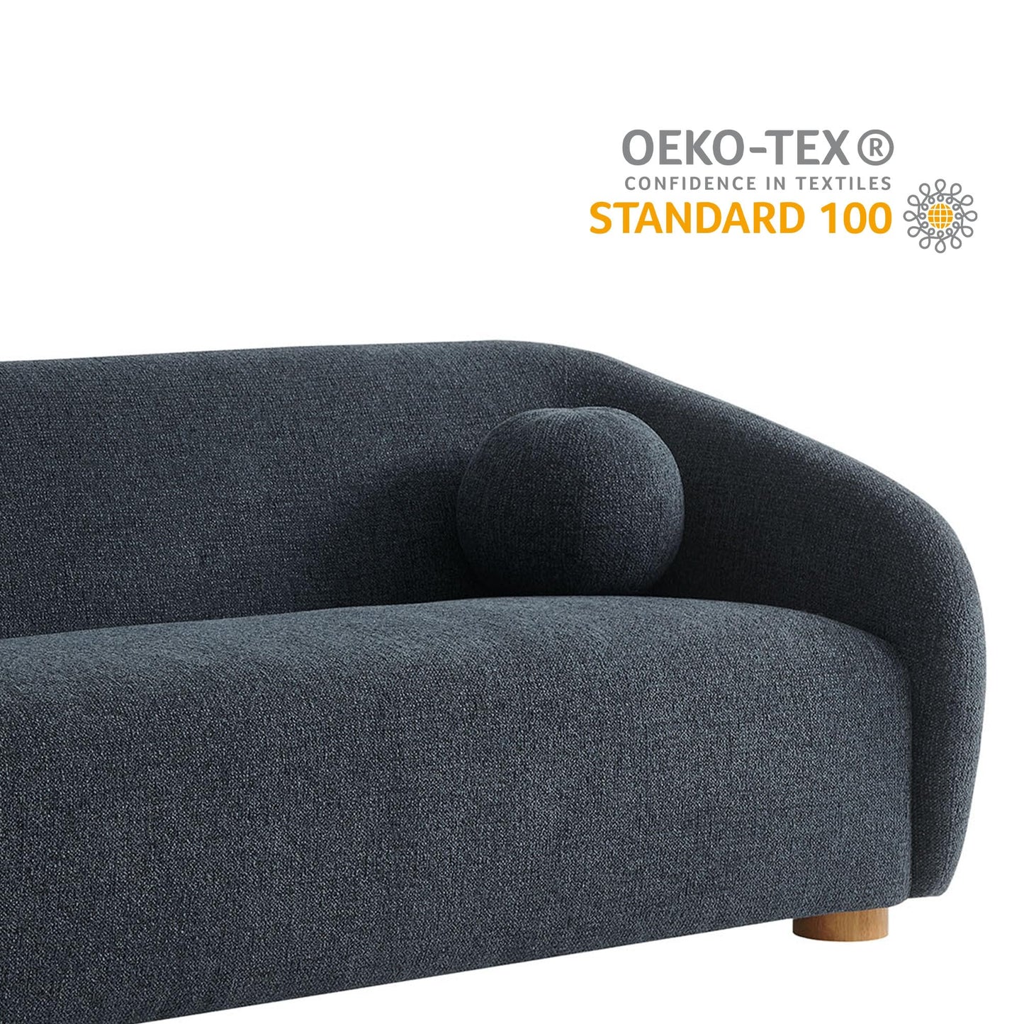 Modway Holland 85 Inch Minimalist Curved Back Sofa in Navy – Chenille Fabric Sofa with Ball Throw Pillows and Wood Feet – Modern 3-Seater Couch for Living Room