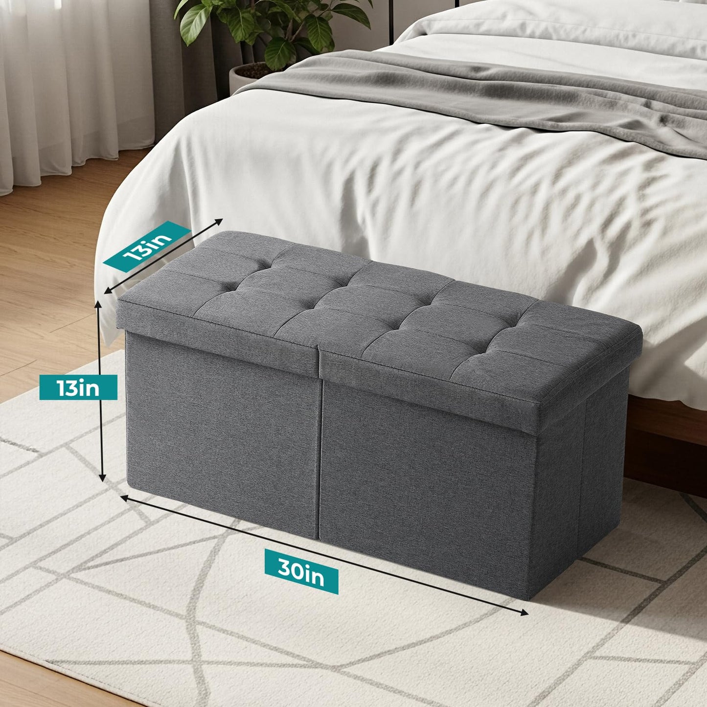 Snuvid 30-INCH Ottoman with Storage, Footrest Storage Bench, End of Bed Bench Coffee Table for Living Room, Bedroom, Entryway (Gray)