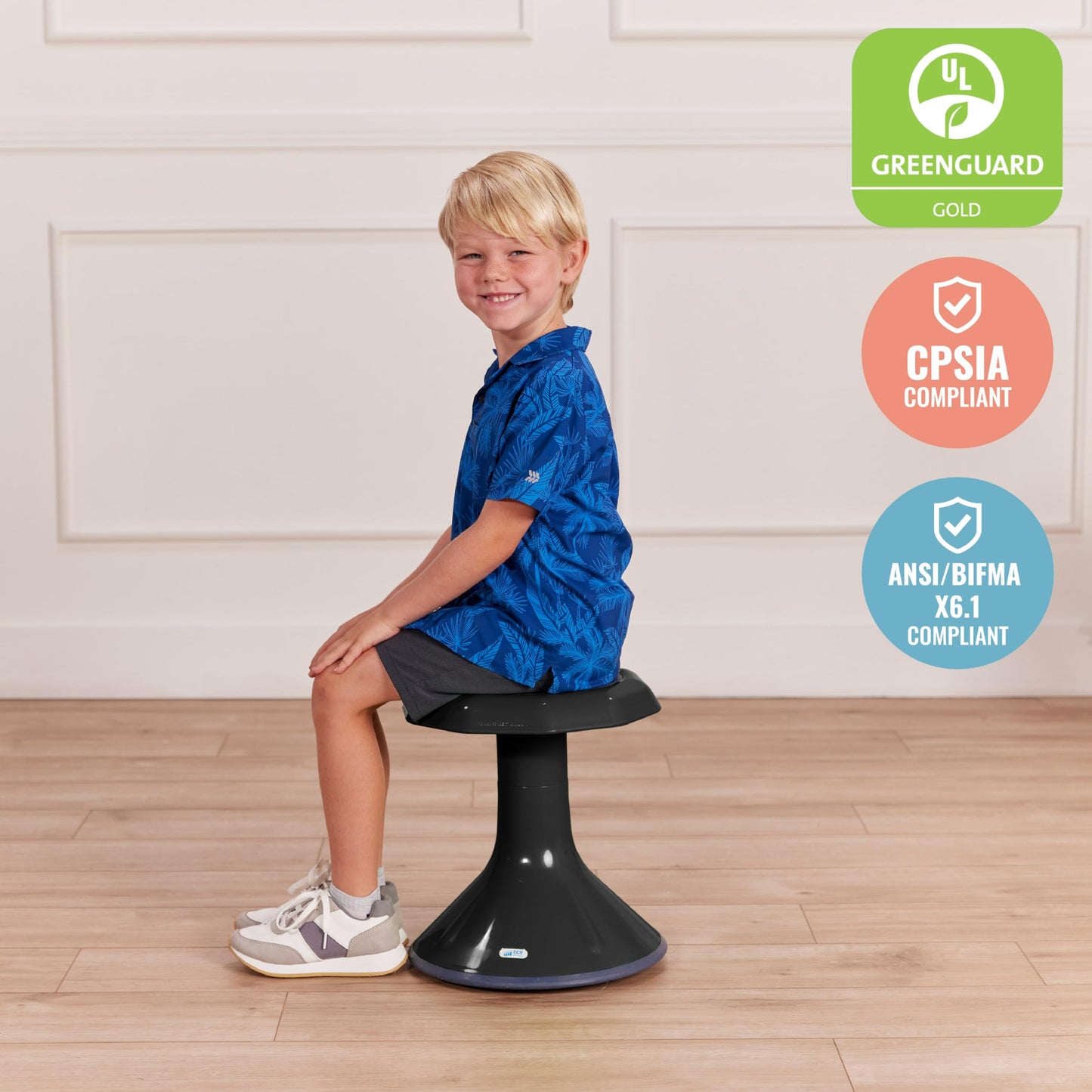 ECR4Kids ACE Active Core Engagement Wobble Stool, 15-Inch Seat Height, Flexible Seating, Black