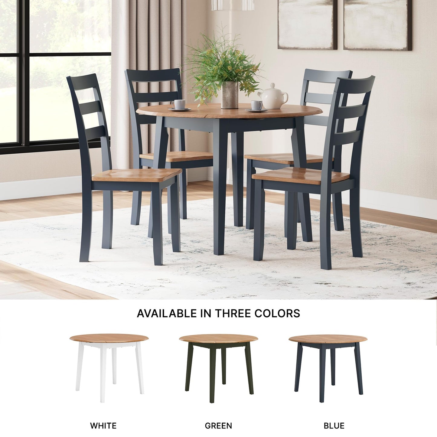 Signature Design by Ashley Gesthaven Modern Dining Drop Leaf Table with 4 Legs, Light Brown & Blue