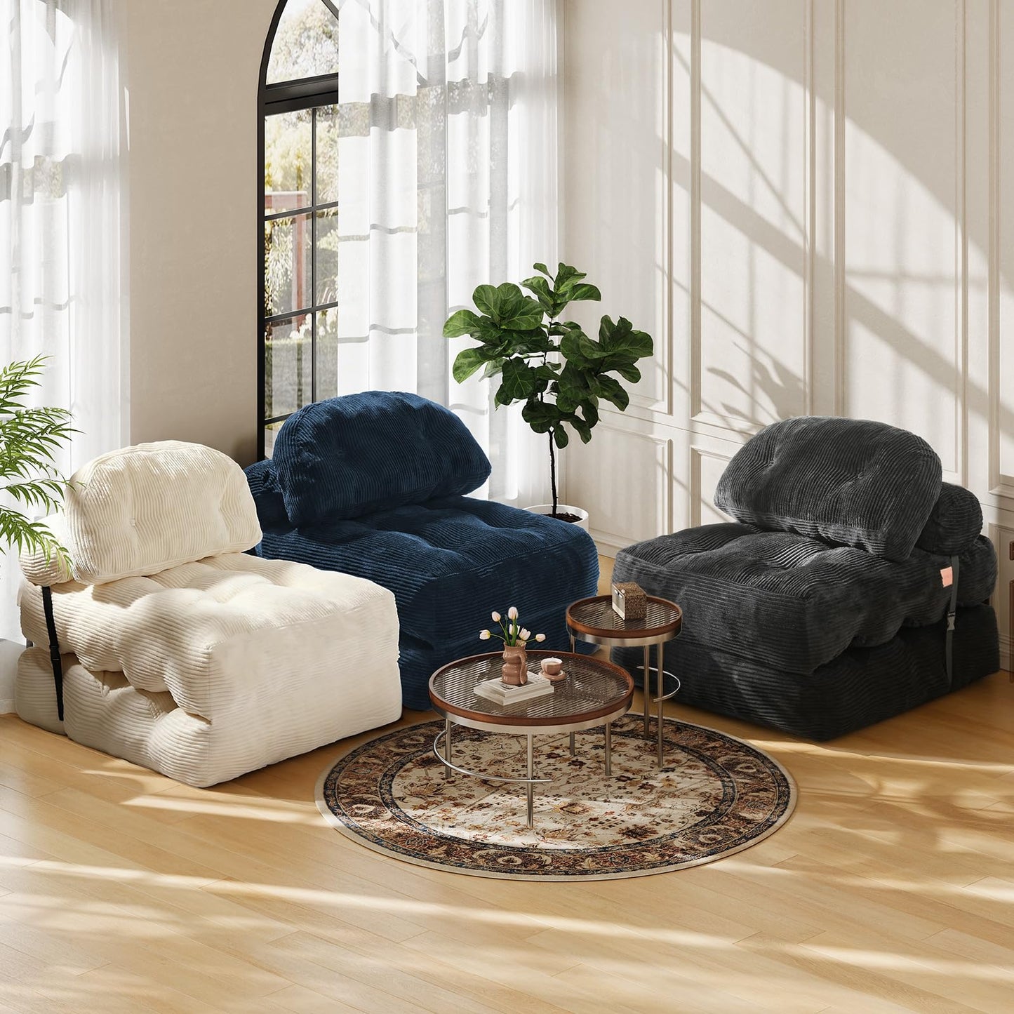Vellorise Folding Sofa Bed, Convertible Sleeper Chair with Back Support and Pillow Futon,Boneless Foldable Couch for Living Room/Guest Use/Home Office, Foldable Chair Bed for Adults, Navy Blue