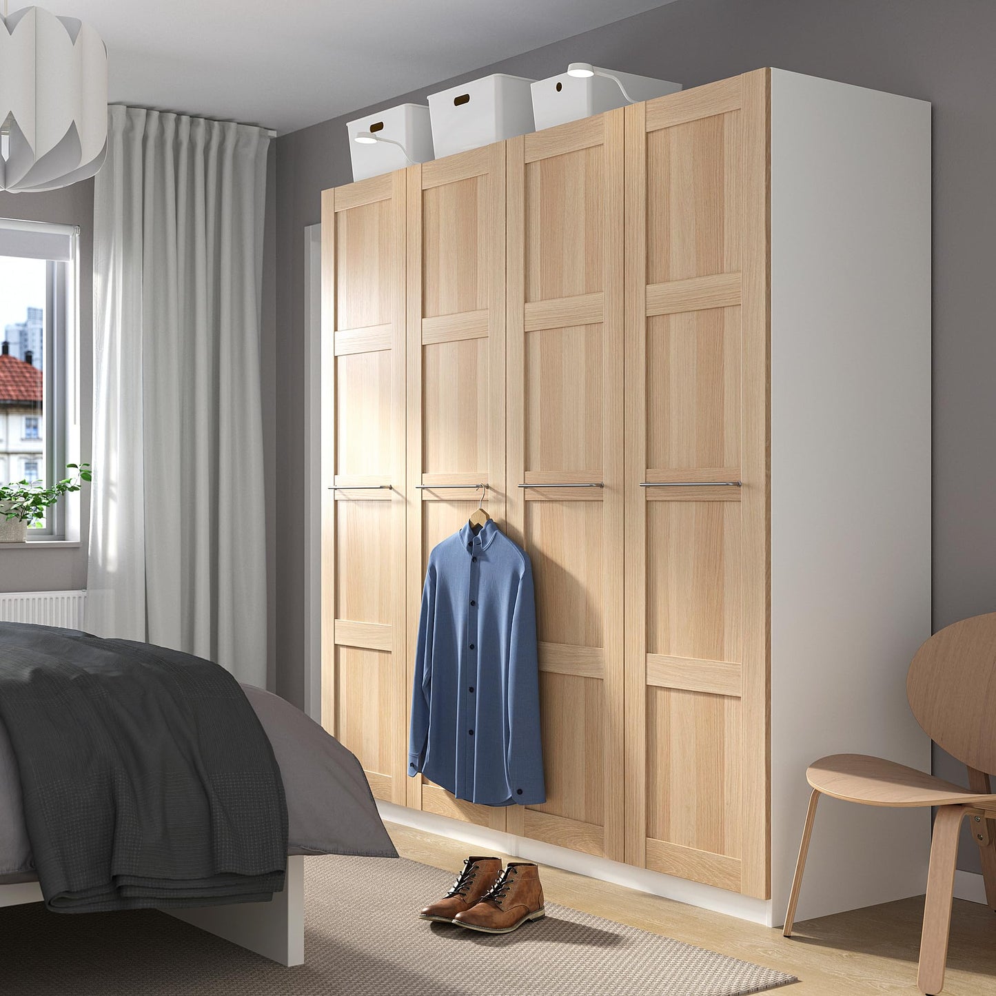 ProTuning PAX/BERGSBO Wardrobe, white/white stained oak effect, 200x60x201 cm