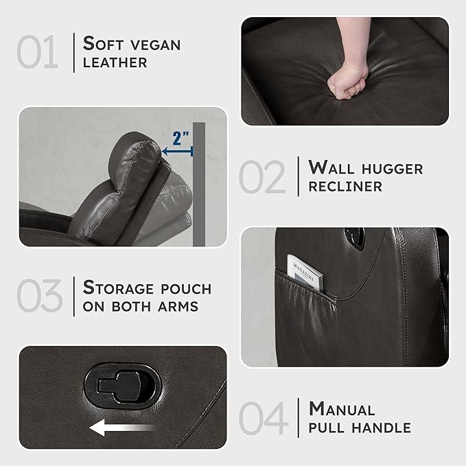 Lexicon Manual Recliner Chair, Faux Leather Reclining Chair, Wall Hugger