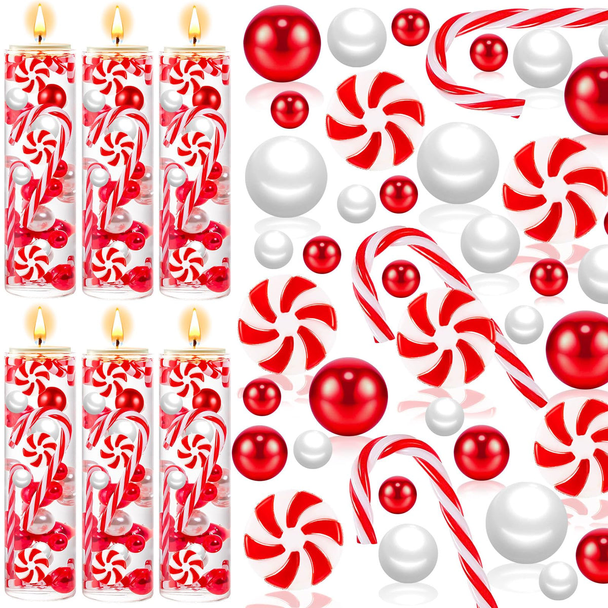 ZHWKMYP 360Pcs Christmas Floating Vase Filler for Centerpieces, Christmas White and Red Candy Cane Vase Fillers for Table Decorations