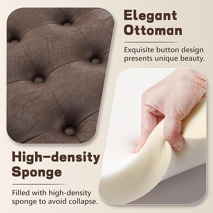 30-Inch Round Storage Ottoman, Button Tufted Ottoman Coffee Table