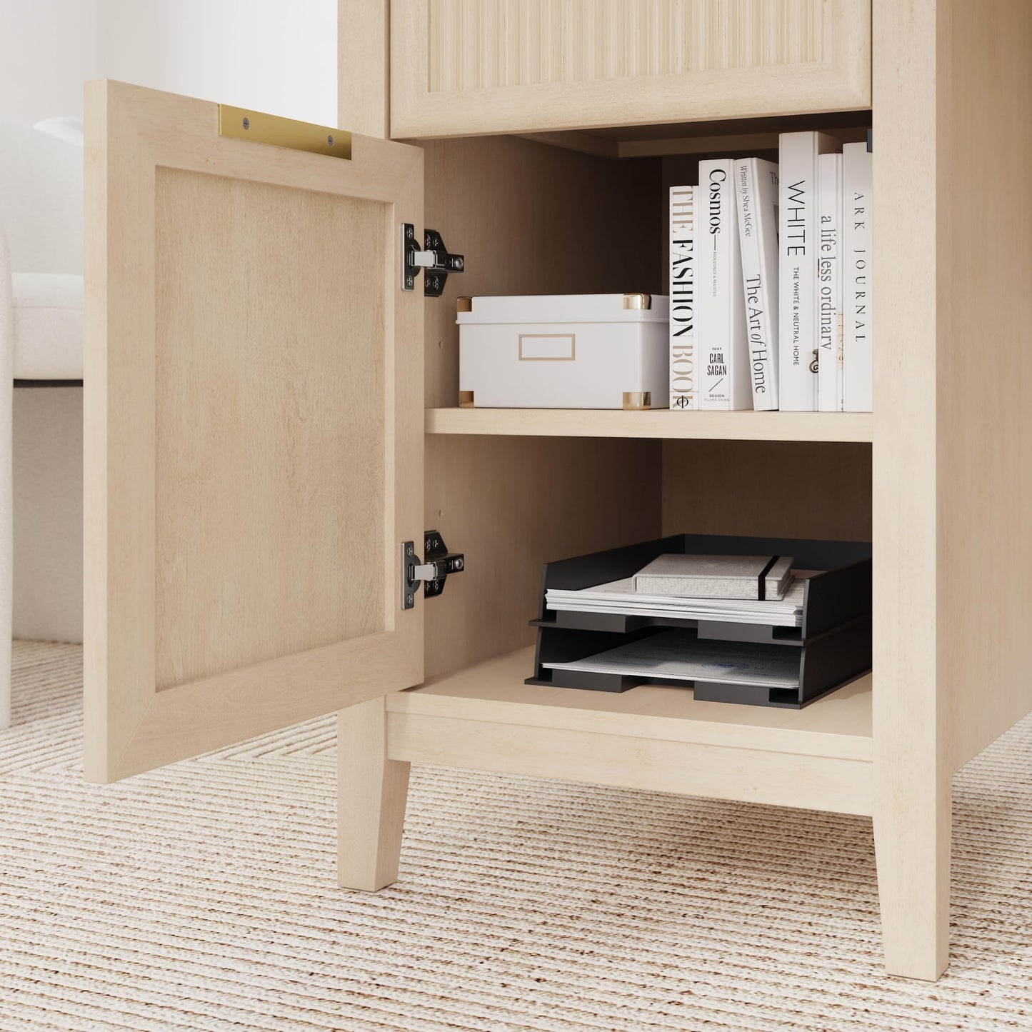 Bush Home 54-Inch Writing Desk with Storage, Fluted Computer Study Laptop Table Workstation with Spacious Drawer and Door Storage, Home Office Furniture, Make Up Vanity, Camille Collection, Onyx Birch