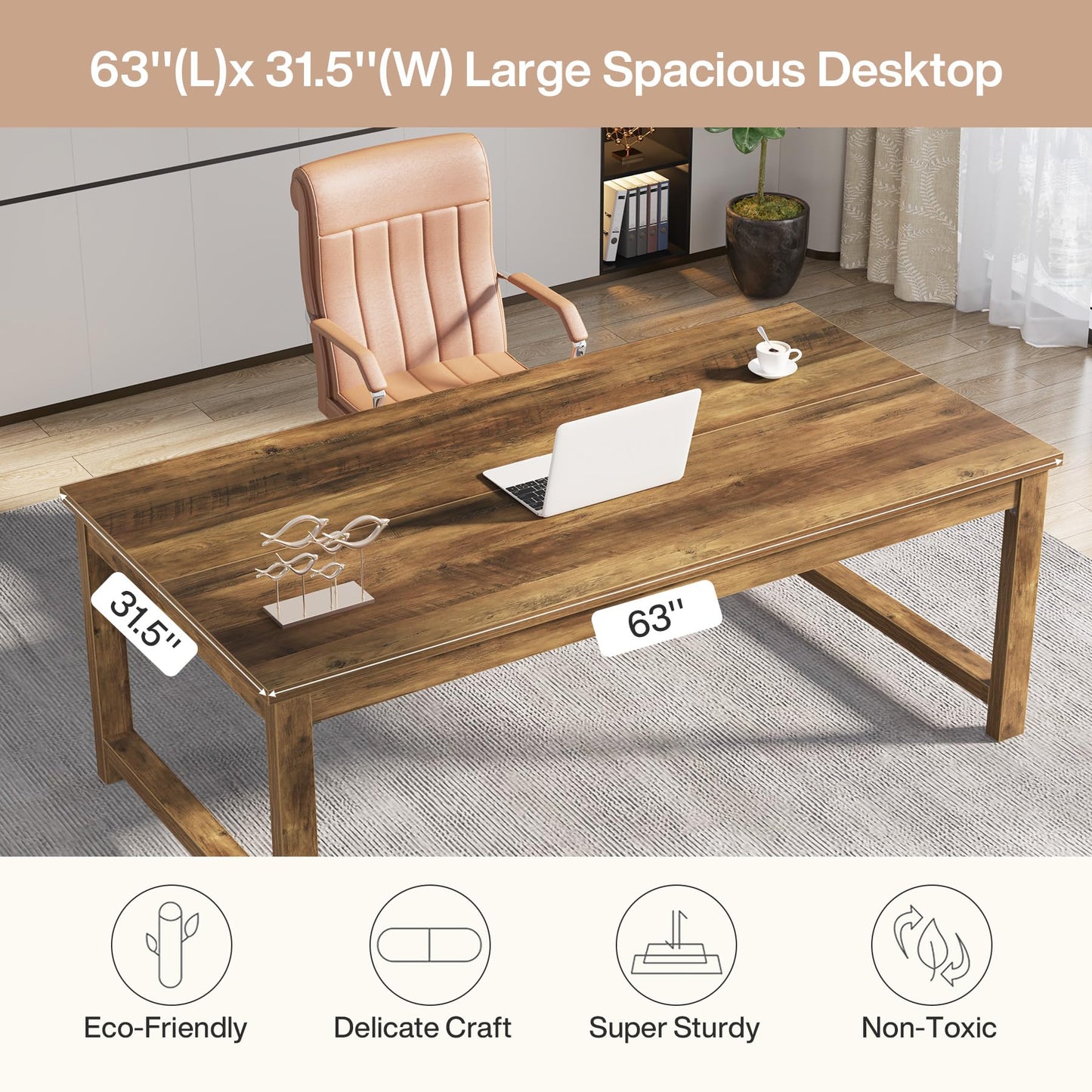 Tribesigns Modern Computer Desk, 63 x 31.5 inch Large Office Desk Computer Table Study Writing Table Workstation for Home Office, Brown Wood