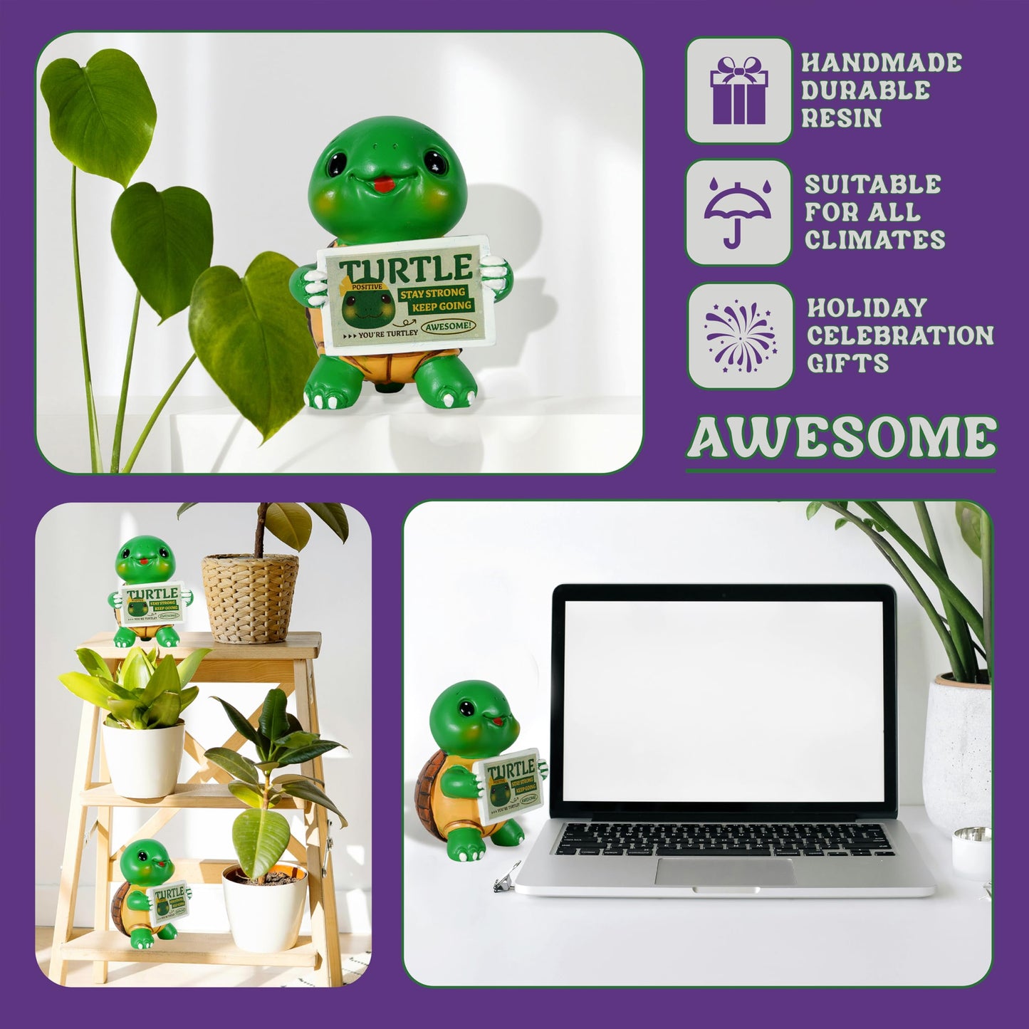 iStatue Positive Turtle - Inspirational Turtle Figurine 4 Inch Resin Office Desk Decor with Positive Message Sign - Motivational Gift for All Ages (Turquoise)