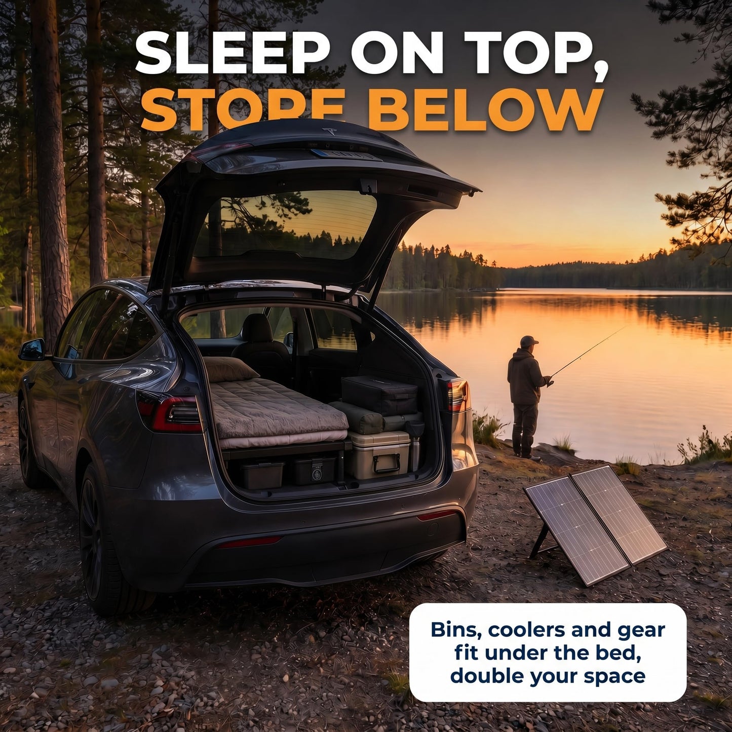 hazli Portable Car Bed for SUV Camping - Padded Sleeping Platform, Retractable 52"–72" to Fit More Vehicles, Adjustable Legs, 5-Minute Tool-Free Setup