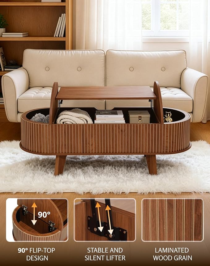 Fluted Oval Lift Top Coffee Table