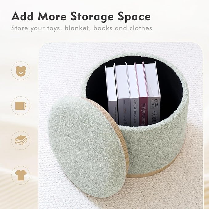 PINPLUS Round Ottoman with Storage Set of 2, Storage Ottoman with Tray
