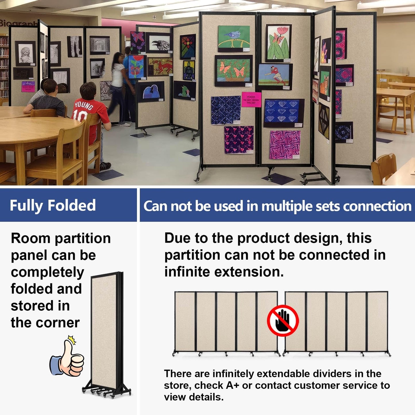 Strongbird Room Partition,Folding Privacy Divider,Office Partition Dividers,Office Dividers Wall, 10'6"W x 6'7"H,Beige