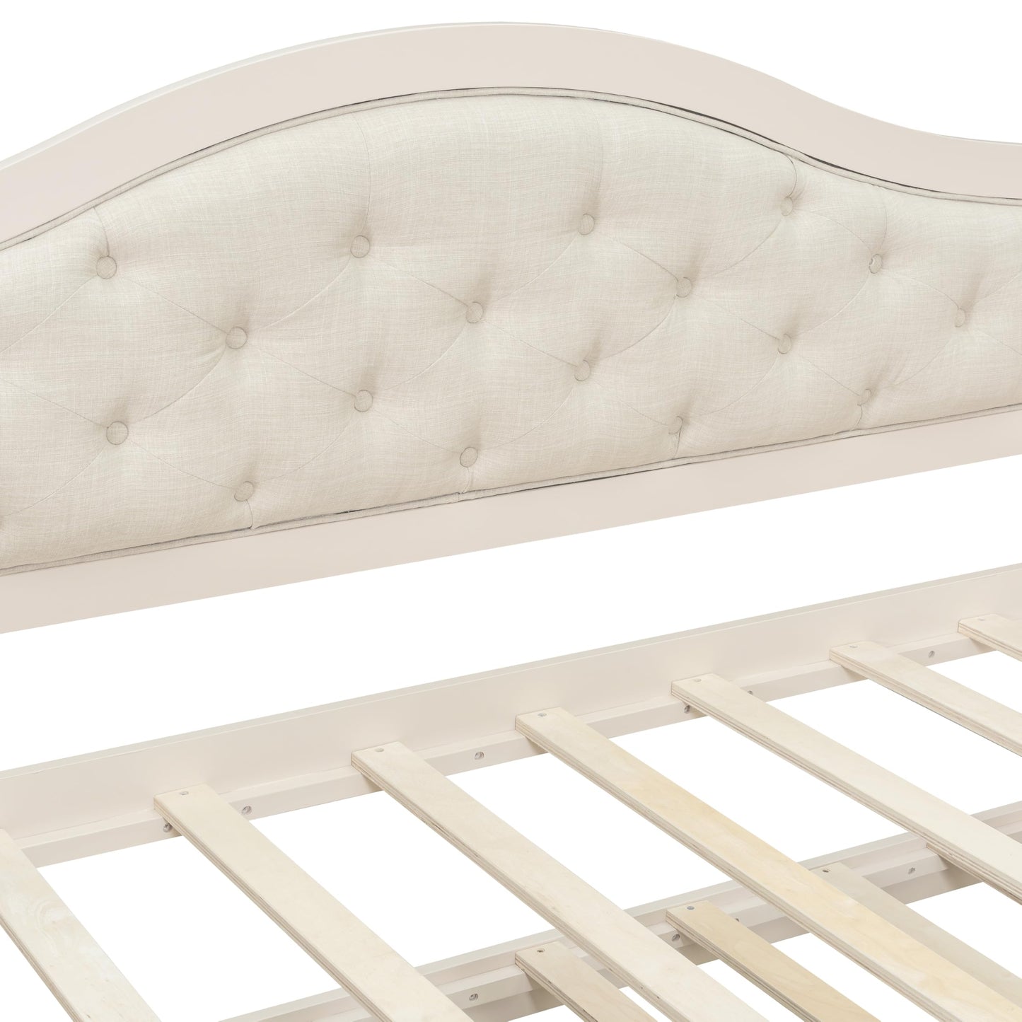 NCKMYB Multifunctional Twin Daybed with Trundle, Wood Sofa Bed with 2 Storage Drawers and Upholstered Back, Space Saving for Small Rooms, Guest Room, Dorm (Beig)