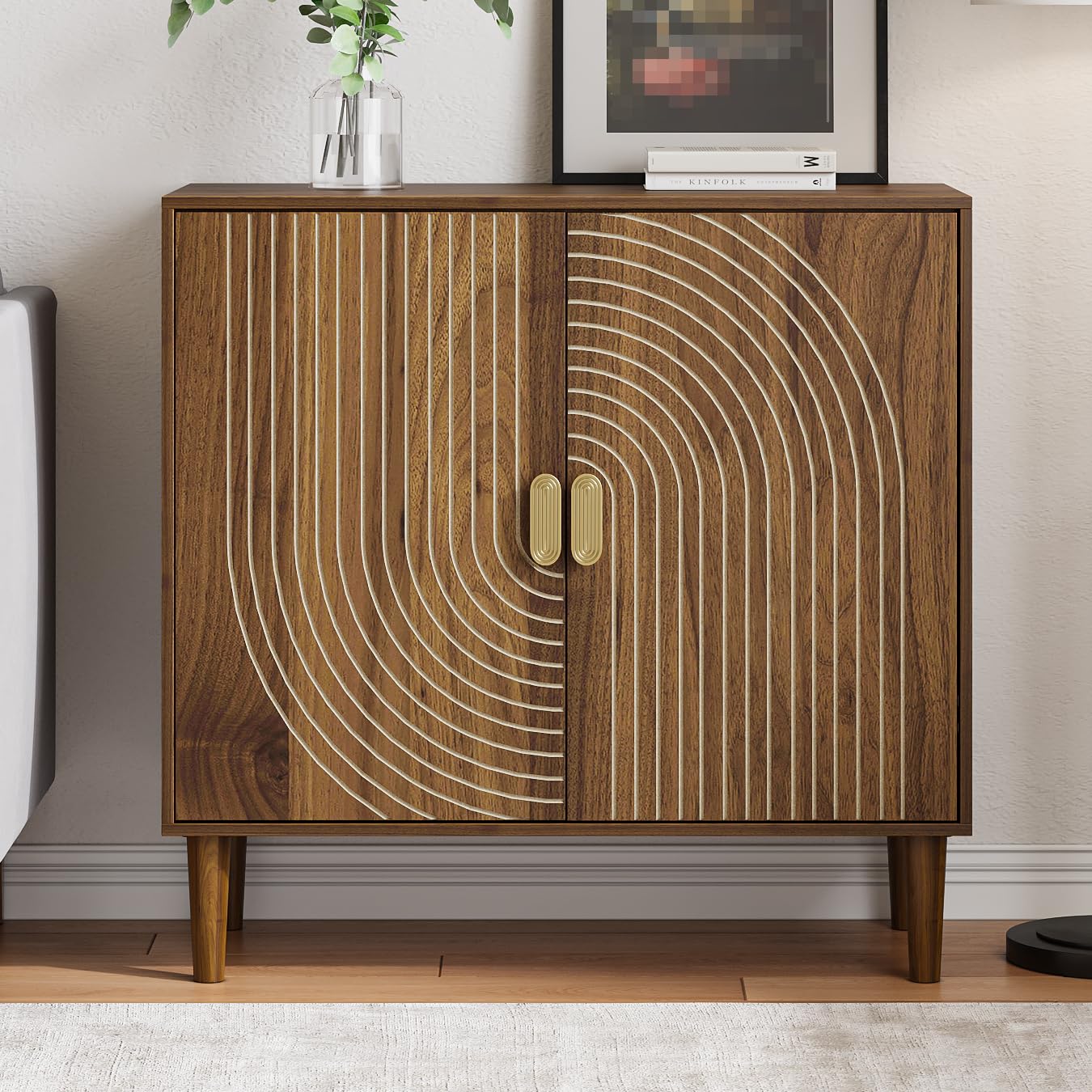 Mino Kesper Sideboard Buffet Cabinet with Storage,Sideboard Buffet with Doors and Adjustable Shelf,Wooden Storage Cabinet, 31.3”W x 15.0”D x 30.6”H (Walnut)