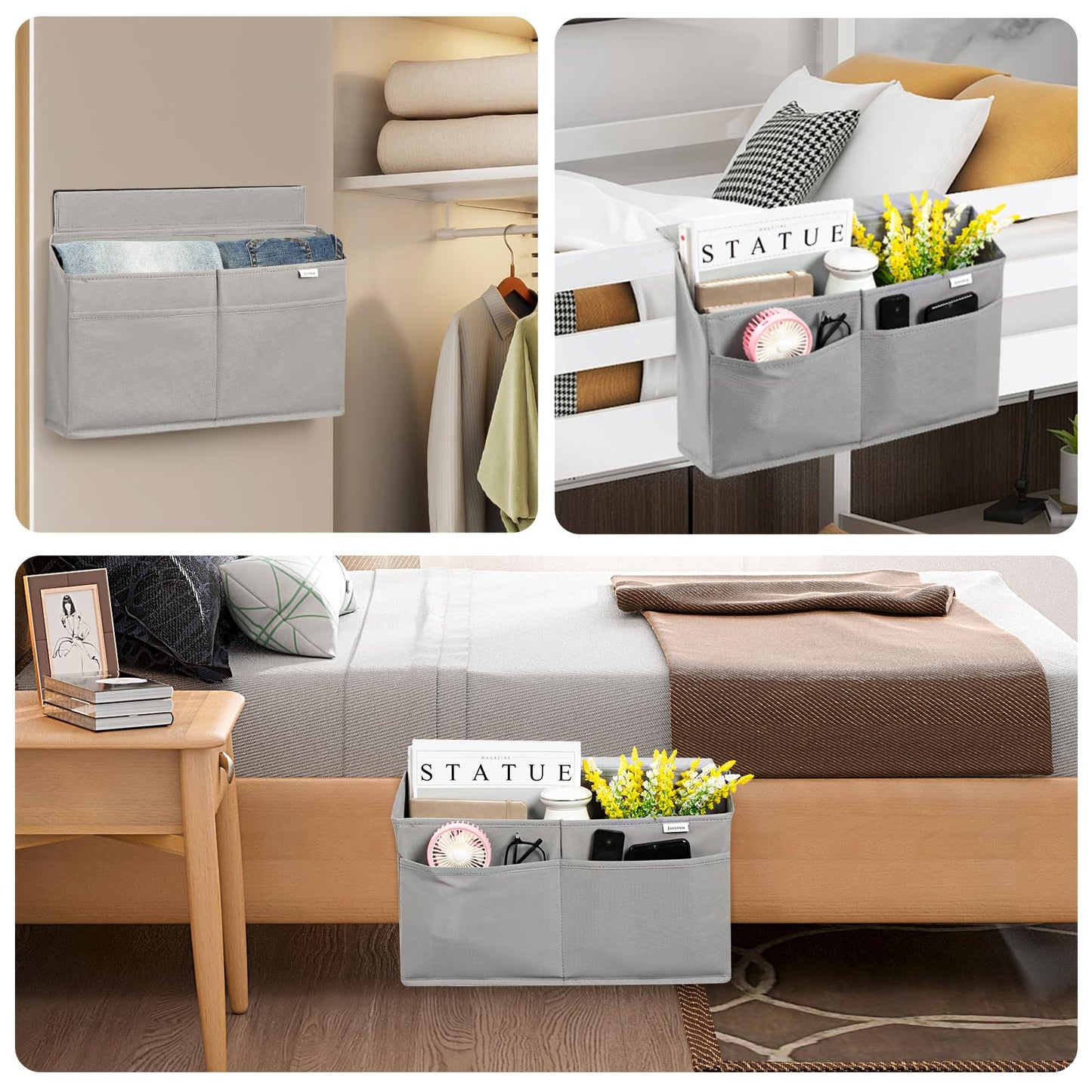 JOYYTUU 10 Pack Desk Side Hanging Organizer, Adhesive Storage Bag with Pockets for Magazine Ipad Notebook, for End Tables Home Office Desks Computer Workstations Dressing Table, Grey