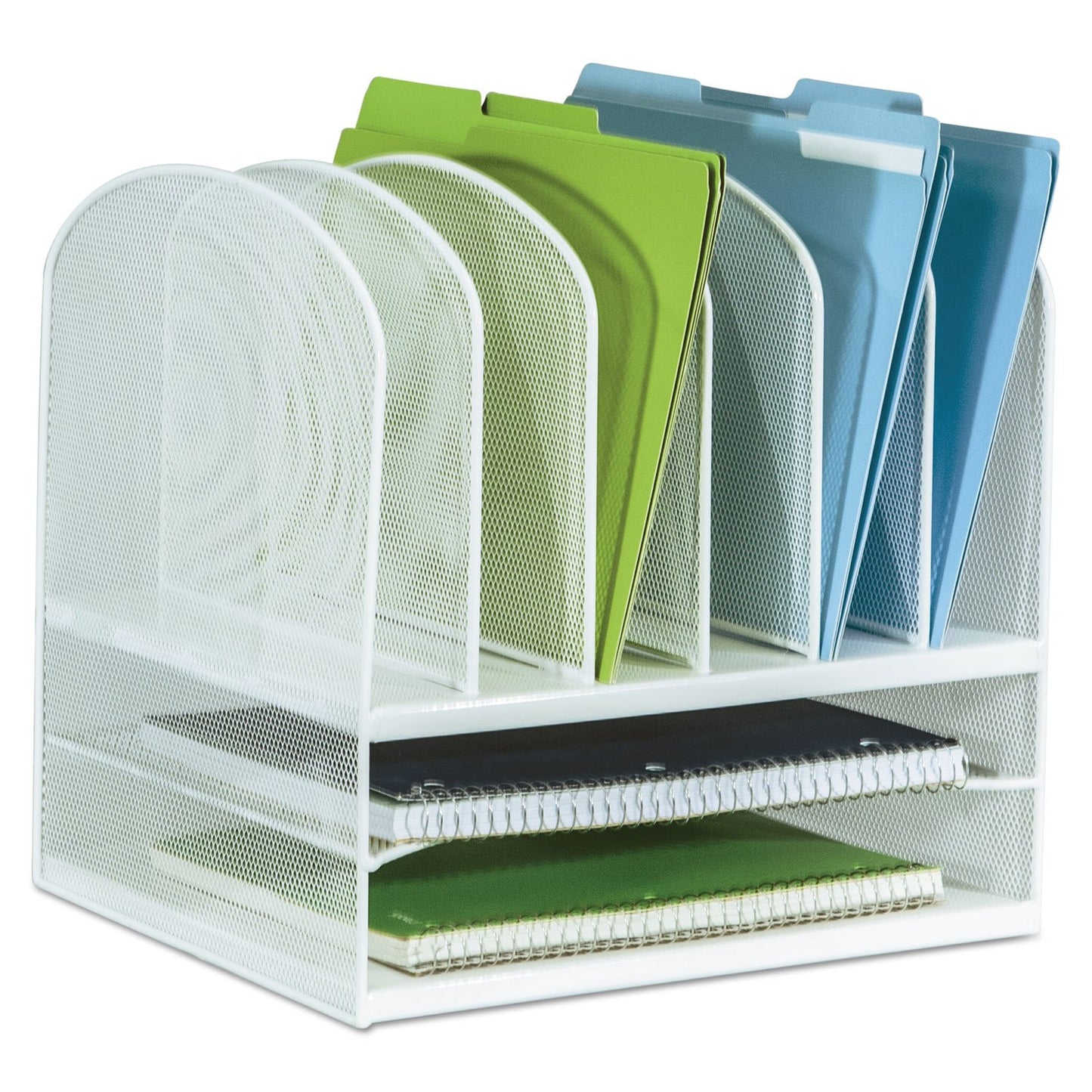Safco Steel Mesh Onyx 2 Tray, 6 Sorter Desktop Organizer - Durable, Stylish Product for Home, Office and Classroom Organization- 13.75"L x 11.5"W x 13"H
