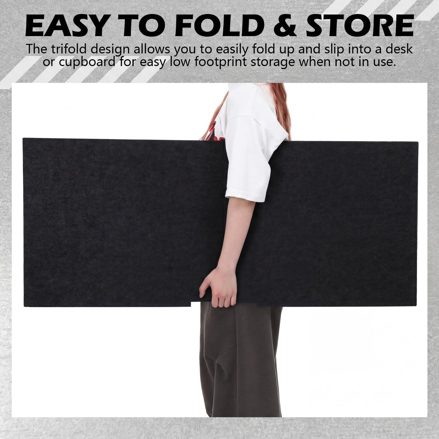 Dunzoom Large Desk Dividers for Students 47.3 x 15.7 Inch Acoustic Portable Fold Classroom Table Privacy Felt Boards for Workstation Office Home Furniture Partitions and Dividers (Black)