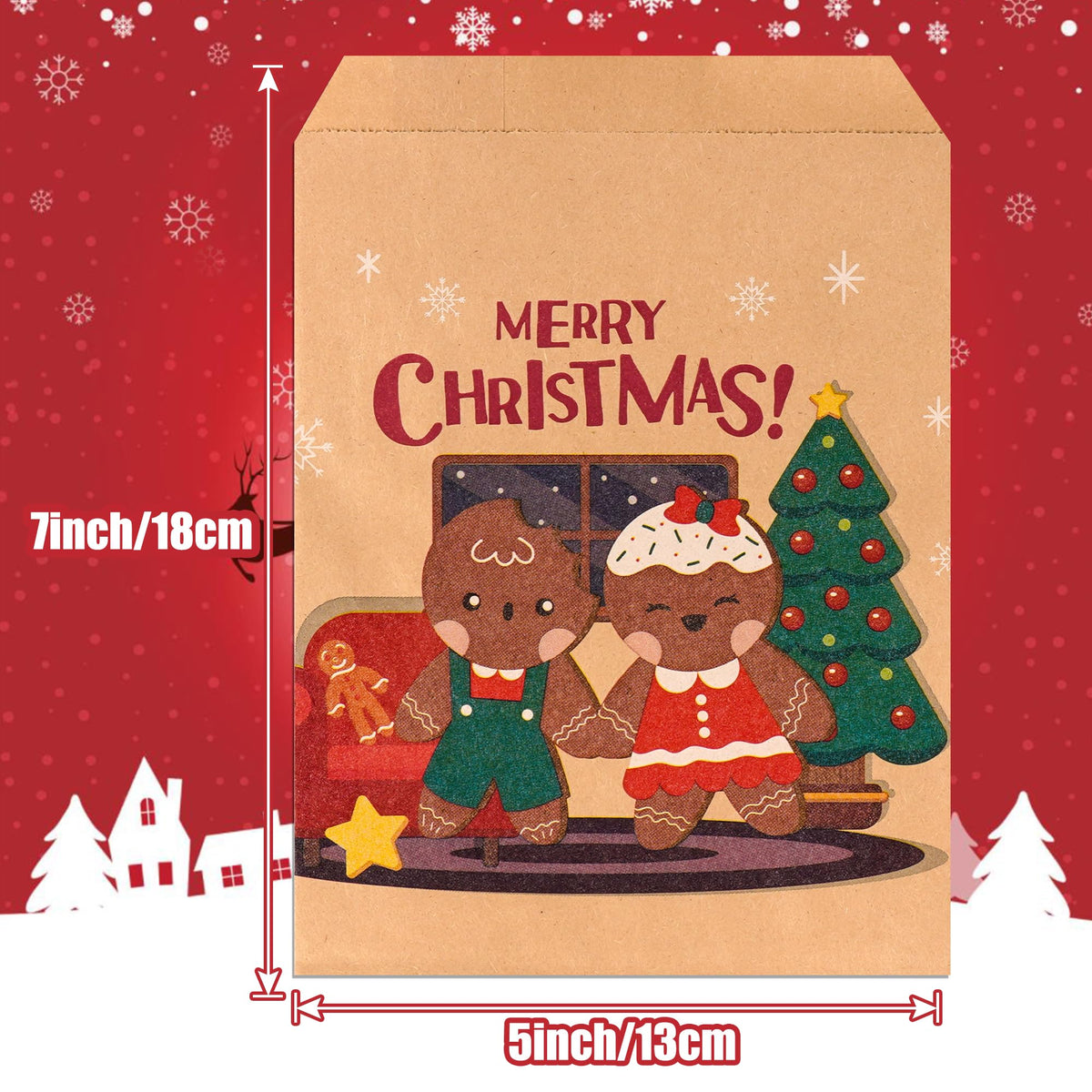 Kolewo4ever 240 Pieces Christmas Kraft Treat Bags Holiday Bag with Xmas Tree Santa Claus, Elk Prints Christmas Goodies Snack Gift Bag Candy Buffet Paper Bags for Xmas Holiday,6 Styles