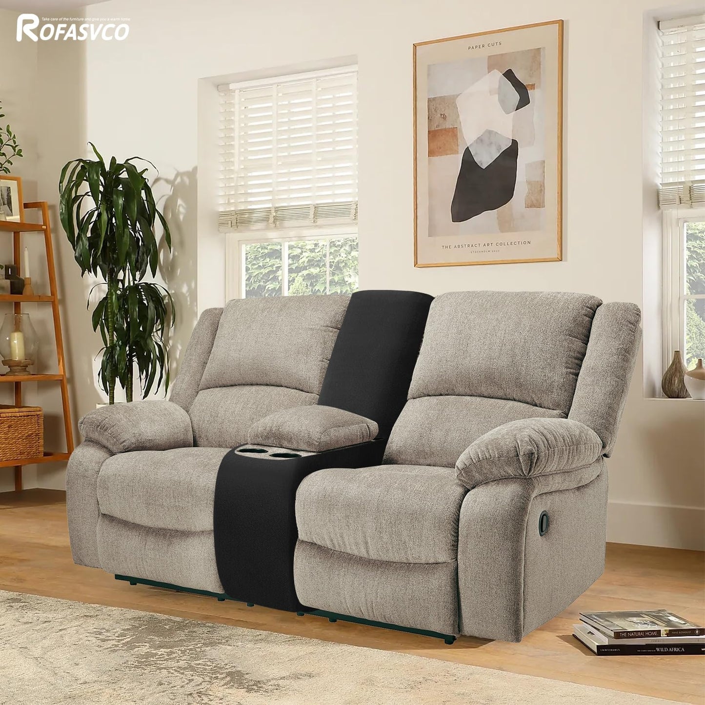 ROFASVCO Waterproof Reclining Sectional Couch Covers Washable L Shaped Couch Cover for Sectionals Recliner Sofa Covers Stretch Corner Recliner Slipcovers for Dogs (Console Cover, Black)