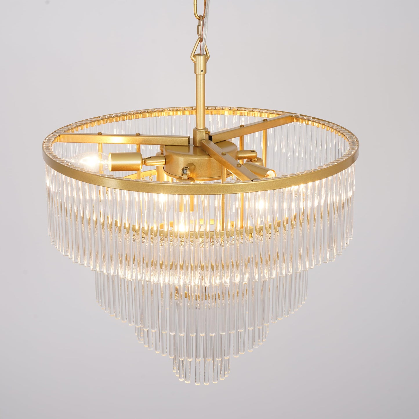 CHGUOSZ Modern Multi-Tier Crystal Chandelier 4-Tier Round Gold Finish Ceiling Light -Cylindrical Glass Rods -Dining Room Living Room Bedroom Entryway -Luxury Lighting Fixture 20''