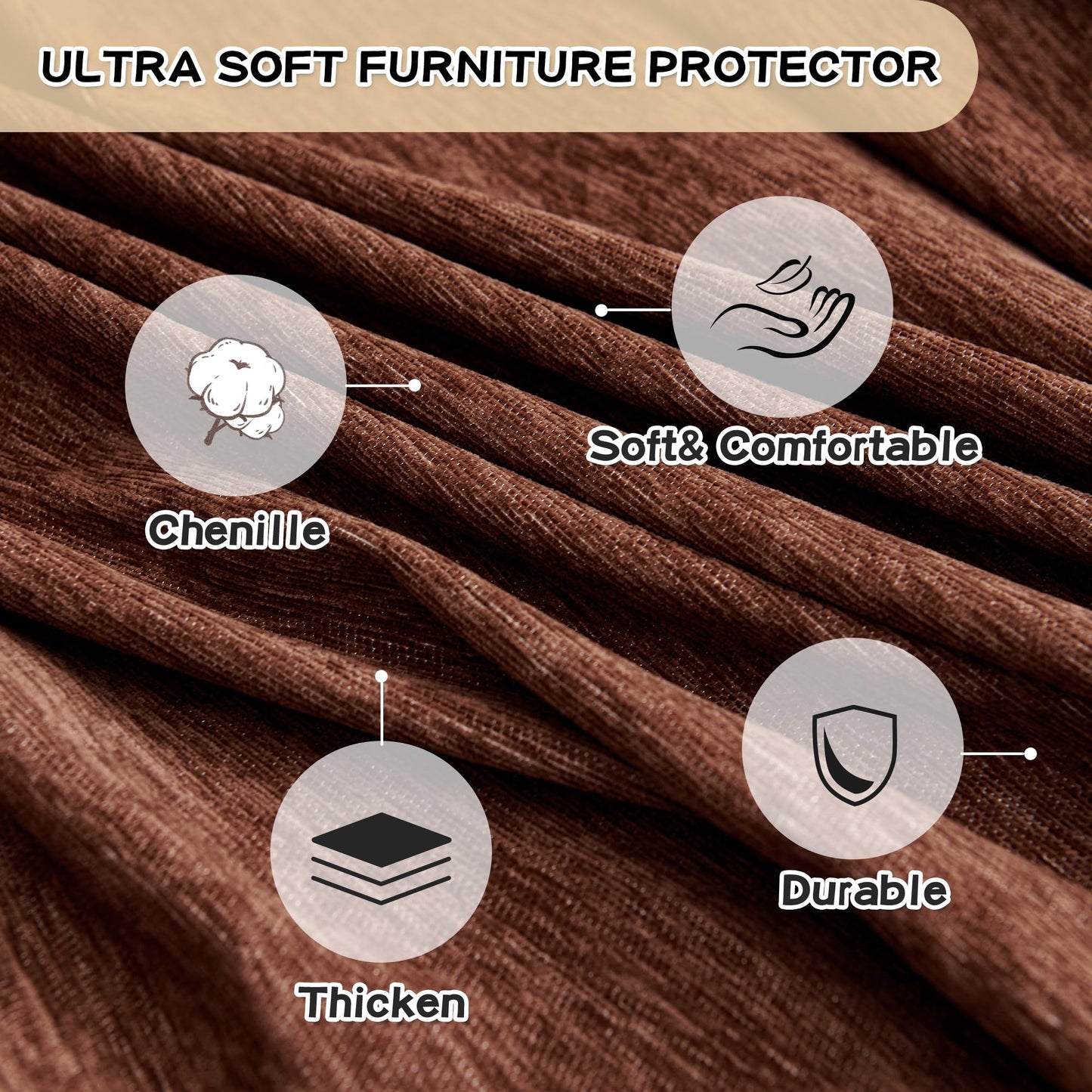 MYSKY HOME Couch Cover for Sectional Sofa, 2 Pieces Chenille Couch Covers for L Shape Sofa Cover, Furniture Protector for Pet, Kid, Sofa Slipcover for 3-4 Cushion Couch (71"x118"+91"x134", Chocolate)