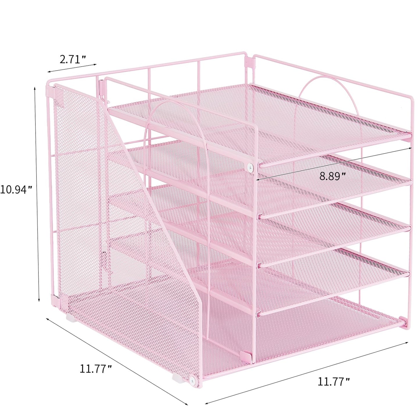 LEKETREE Desk Organizers and Accessories, 5-Tier Paper Letter Tray Organizer with File Holder, Desktop Organizer for Office Supplies (Pink)