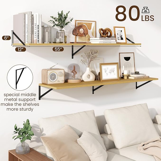 Fun Memories Floating Shelves for Wall, 12 Inch Deep Floating Shelves Set of 2