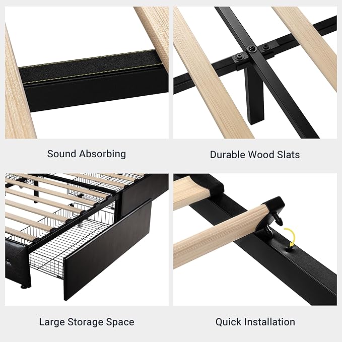 Allewie Upholstered Queen Size Platform Bed Frame