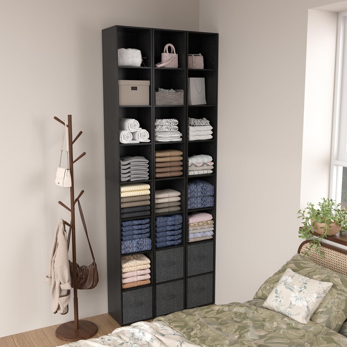 NewBeth 8-Cube Storage Organizer Bookcase, Tall Narrow Bookshelf for Home Office, Black