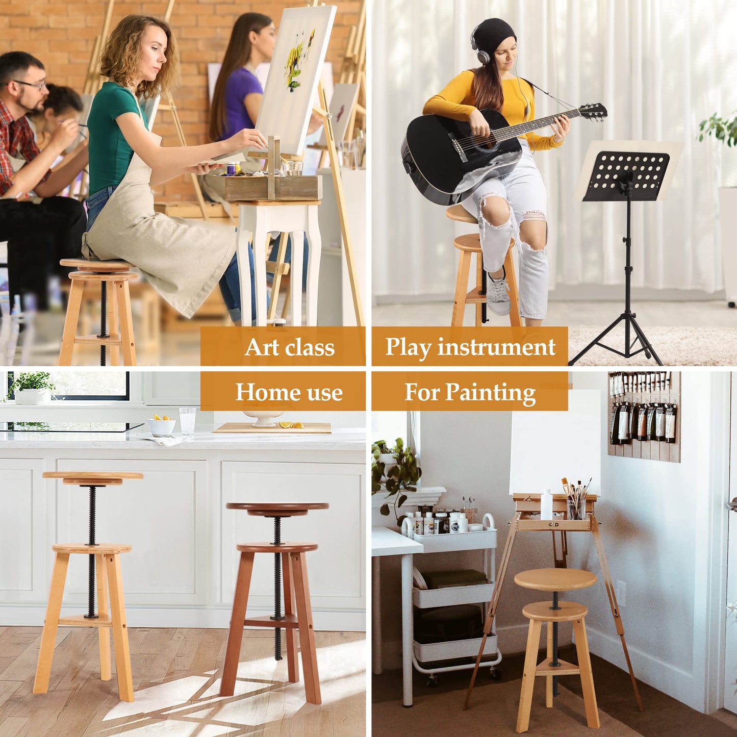 VISWIN Adjustable Drafting Stool, Beech Wood, Artist Stool Chair, Supports Up to 176 Lbs, for Artists, Studio, Home Use, Office, Kitchen