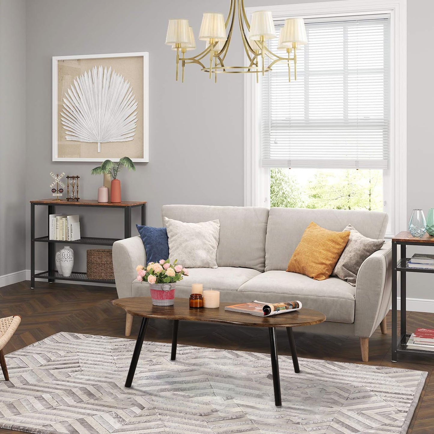 FEUFOAM Small Coffee Table Cloud Shape Coffee Table Industrial Coffee Tables Wood Irregular Center Floor Tables Mid Century Style Decorative Furniture for Living Room Small Spaces Office