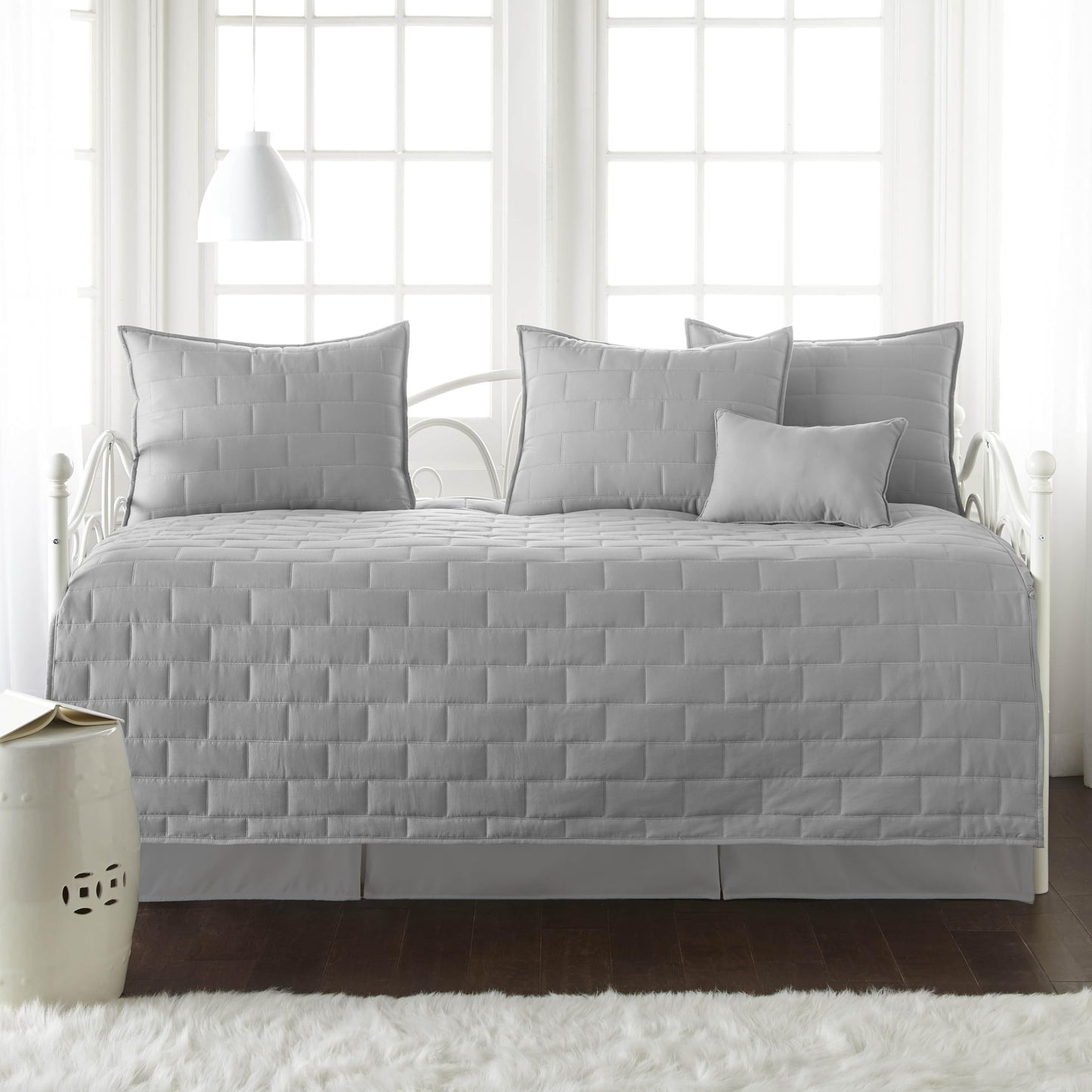 Southshore Fine Living, Inc. Twin Daybed Comforter Set, 6-Piece Bedding Set with Twin Daybed Cover, 3 Pillow Shams, Bed Skirt, Throw Pillow - Day Bed Quilt Set, Brickyard Steel Grey