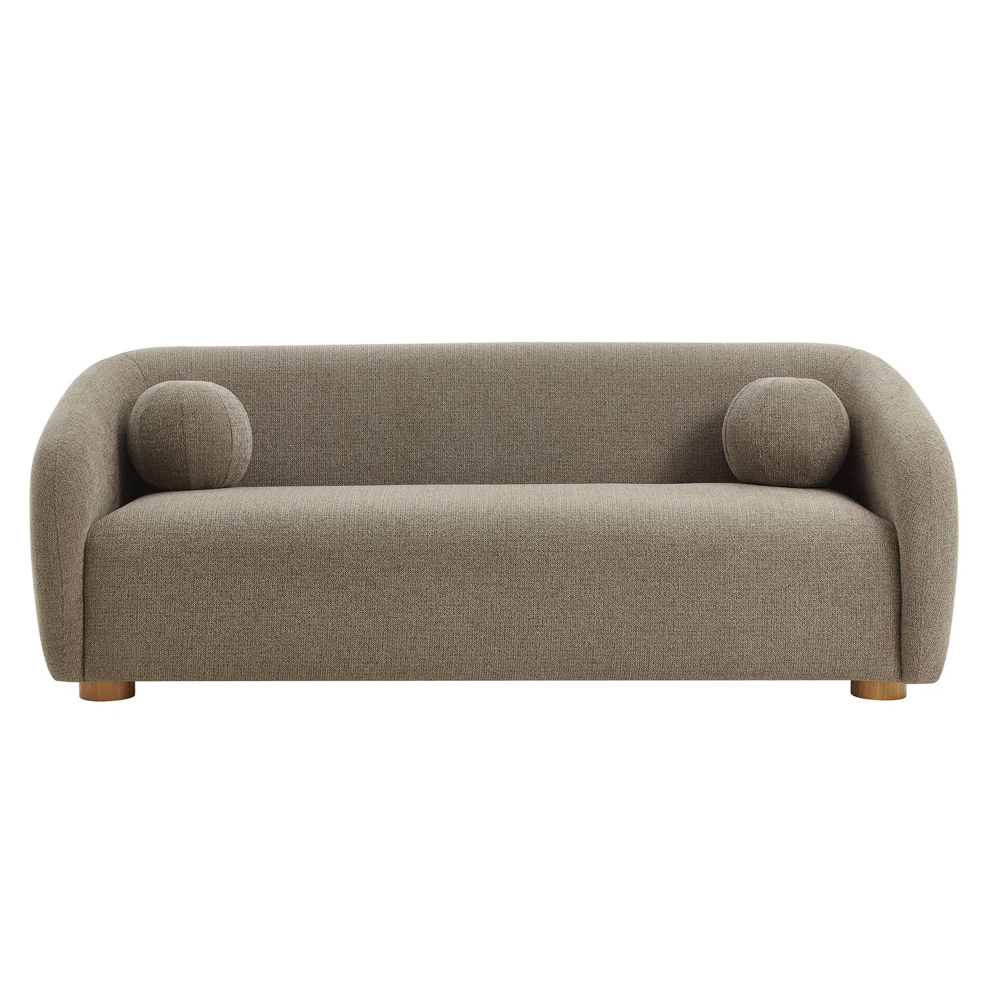 Modway Holland 85 Inch Minimalist Curved Back Sofa in Taupe – Chenille Fabric Sofa with Ball Throw Pillows and Wood Feet – Modern 3-Seater Couch for Living Room