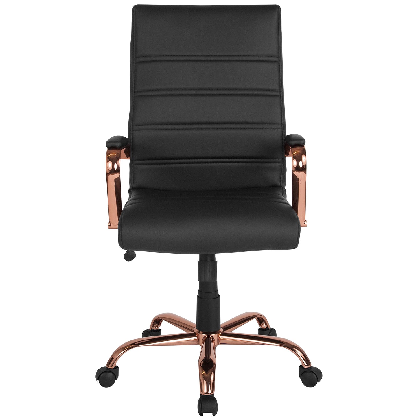 Flash Furniture Whitney High-Back Swivel LeatherSoft Desk Chair with Padded Seat and Armrests, Adjustable Height Padded Office Chair, Black/Rose Gold