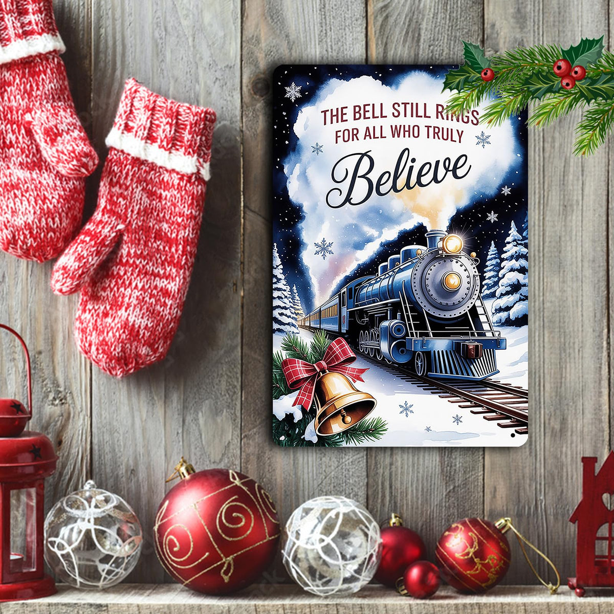 Polar Express The Bell Still Rings for All Who Truly Believe Metal Sign Christmas Train Depot Decor for Entryway Living Room Holiday Quote Wall Art Display 8x12 inch