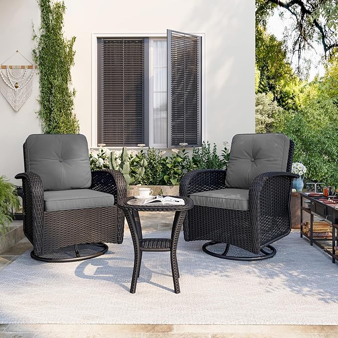 Aoxun 3 Pieces Patio Furniture Set, Patio Swivel Rocker Chairs Set of 2
