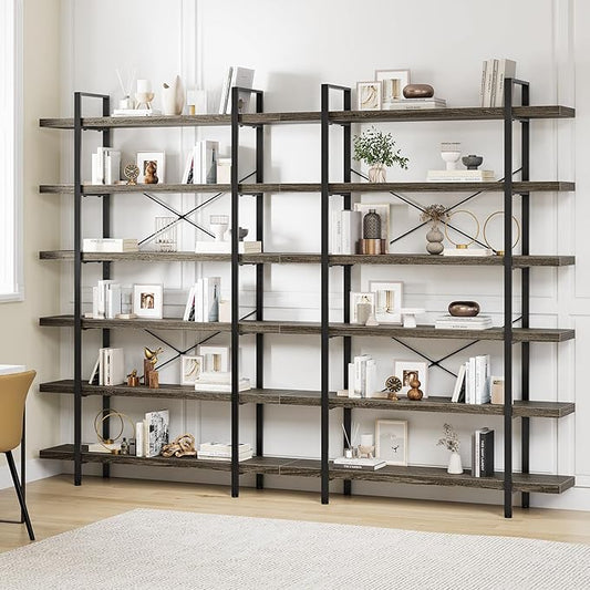 OtterOasis Bookshelf Set, Heavy Duty 6-Tier Industrial Bookcase, 120lbs Shelf