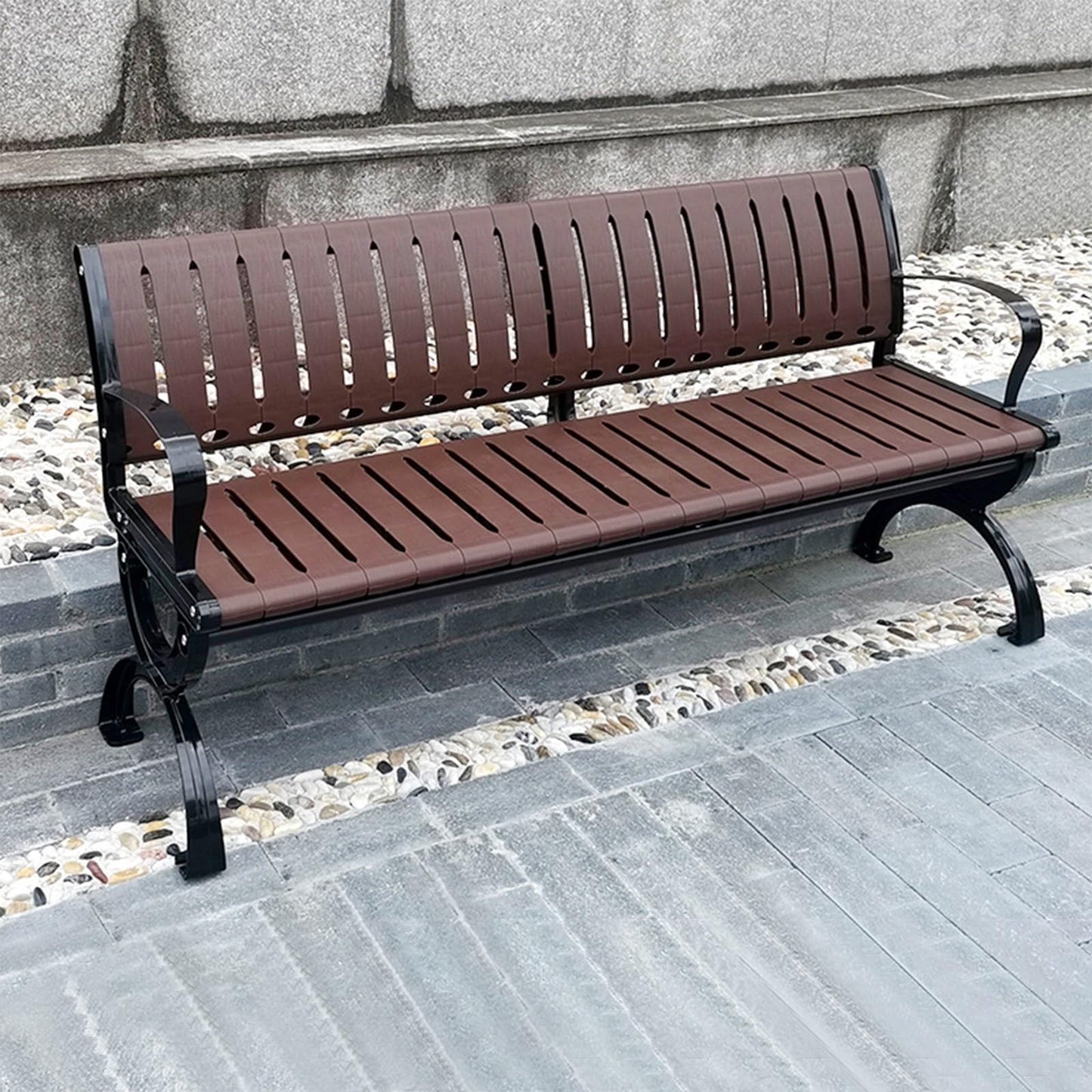 This Large Metal Patio Garden Bench - 180cm Slatted Seat Outdoor Furniture for Porch, Deck, Park, Yard, Entryway, Lawn - Stylish & Durable Seating Solution